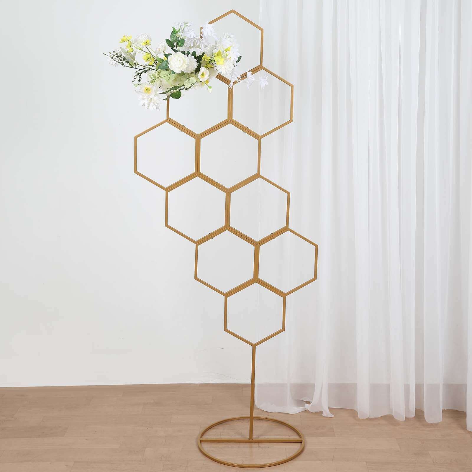 6ft Gold Metal Honeycomb Floor Standing Wedding & Party Flower Frame Backdrop Stand