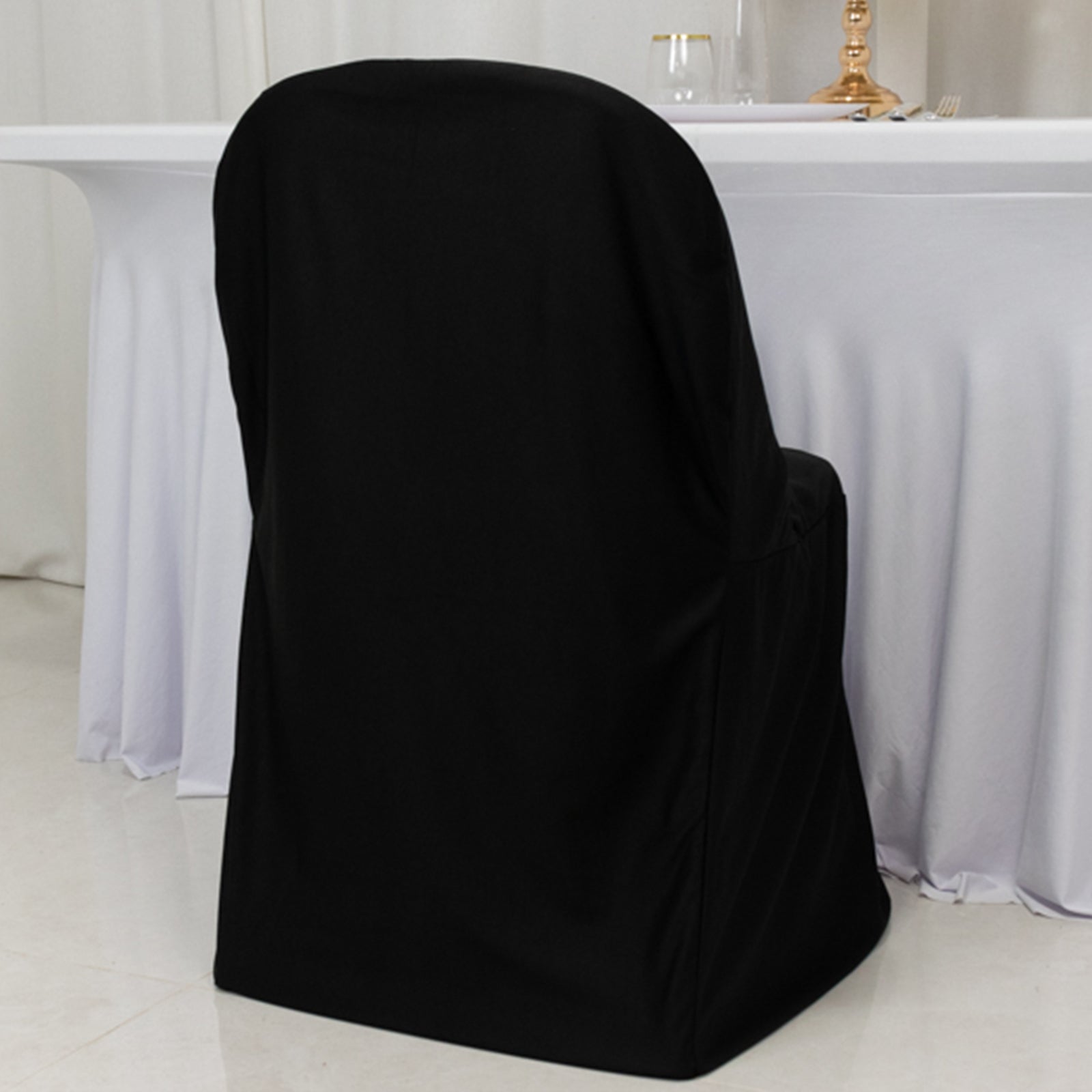 Black Premium Scuba Stretch Folding Chair Cover - Wrinkle-Free & Durable