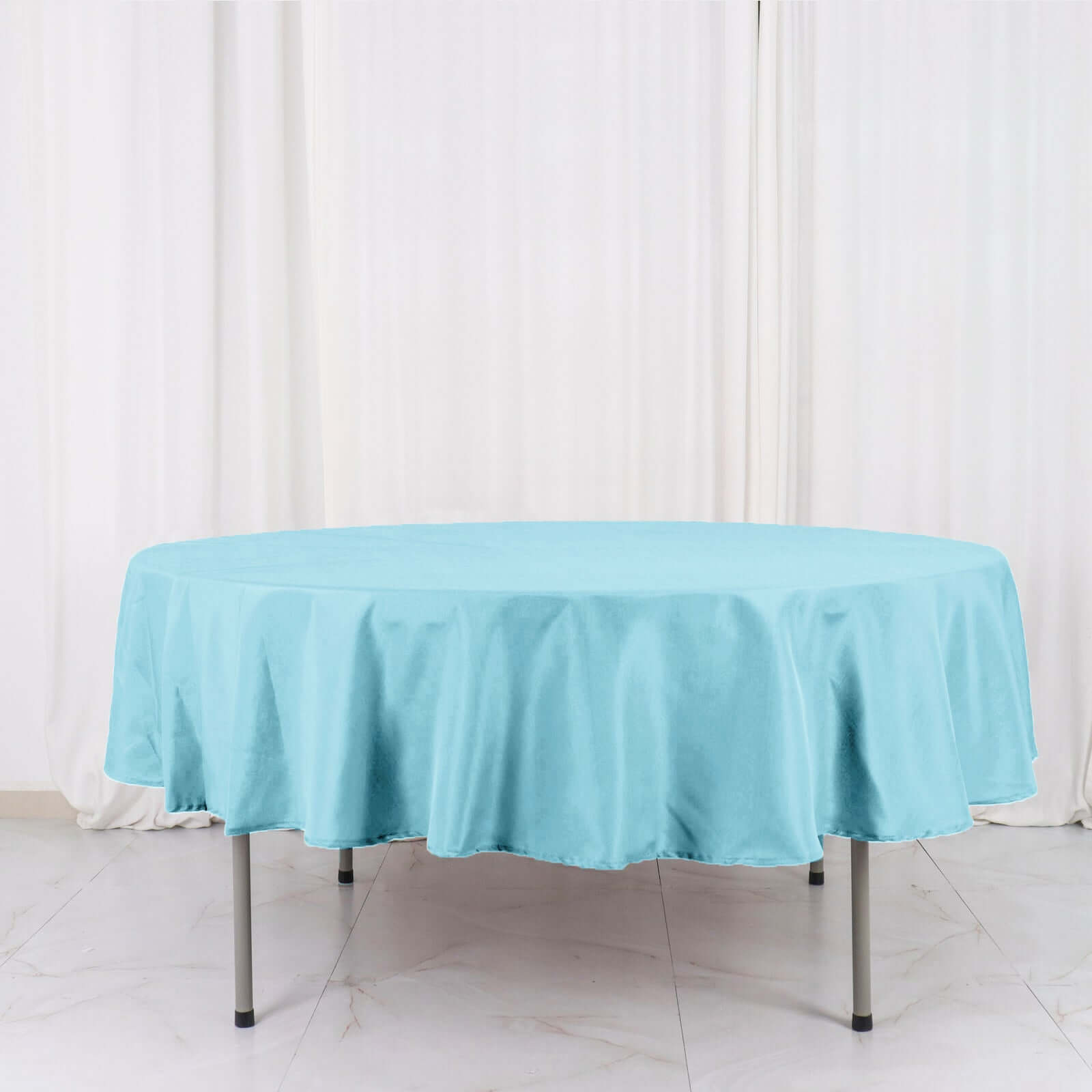 Get This Light Blue 90-Inch Round Polyester Tablecloth - Stain & Wrinkle Free!