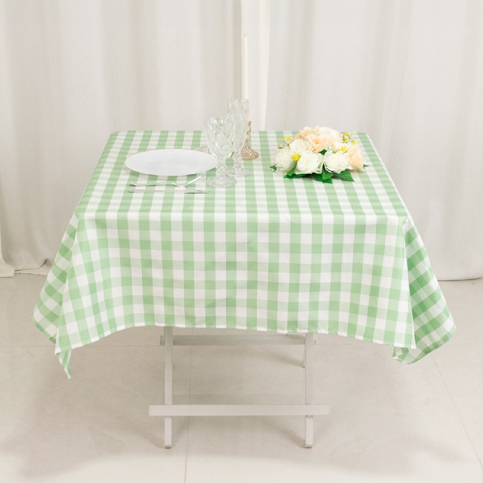 Get This Stylish 54x54 Polyester Square Tablecloth in White/Sage Green - Buffalo Plaid for Casual Tables
