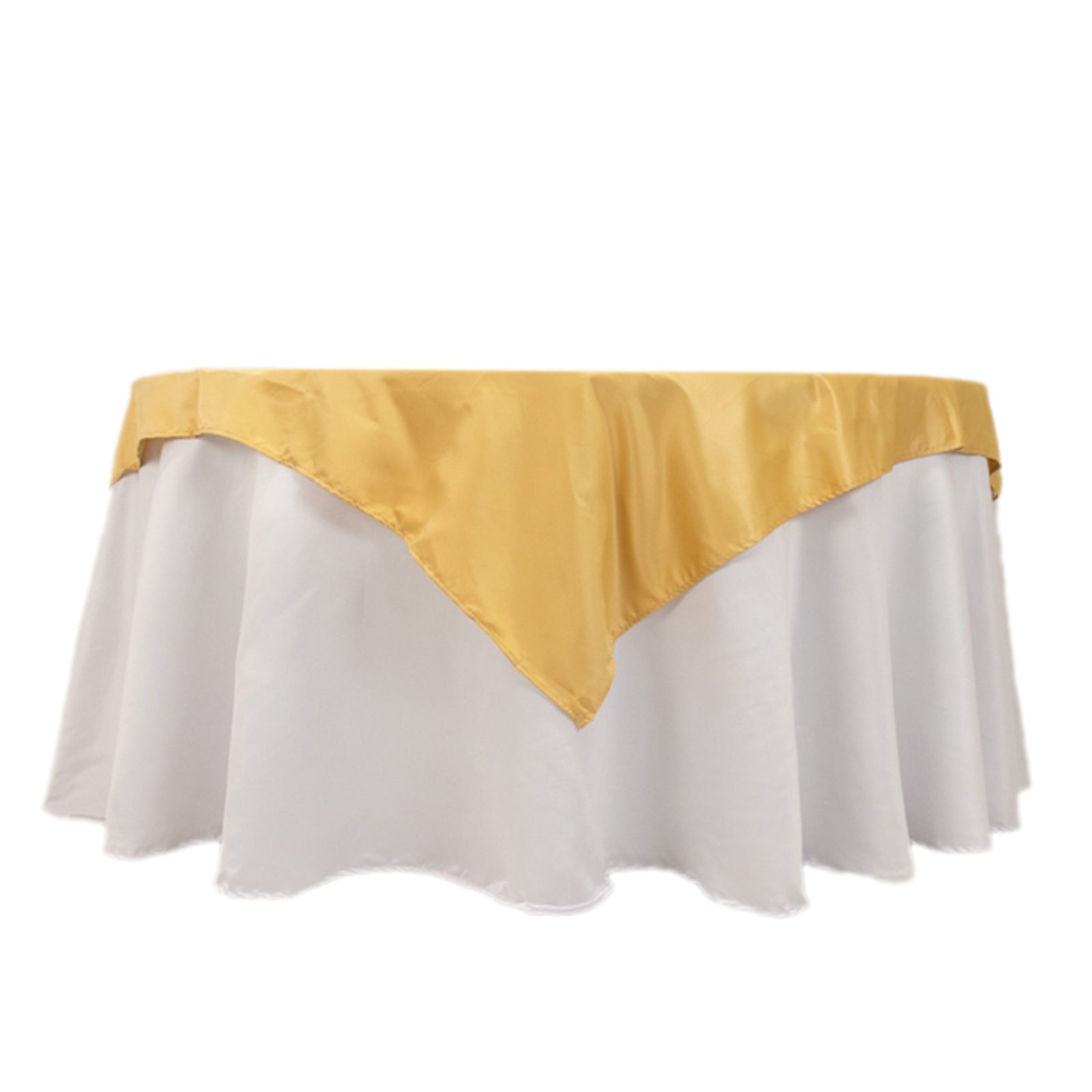 Champagne Lamour Satin 54x54 Square Table Overlay - Durable Silk-Like Table Cover