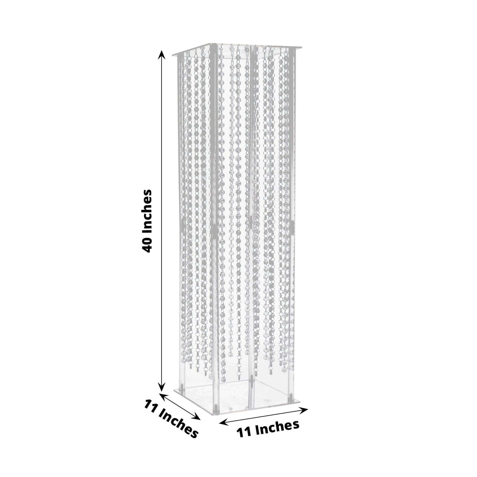 Clear Acrylic Flower Pedestal Vase with Crystal Beads - Elegant 40" Wedding Floor Centerpiece