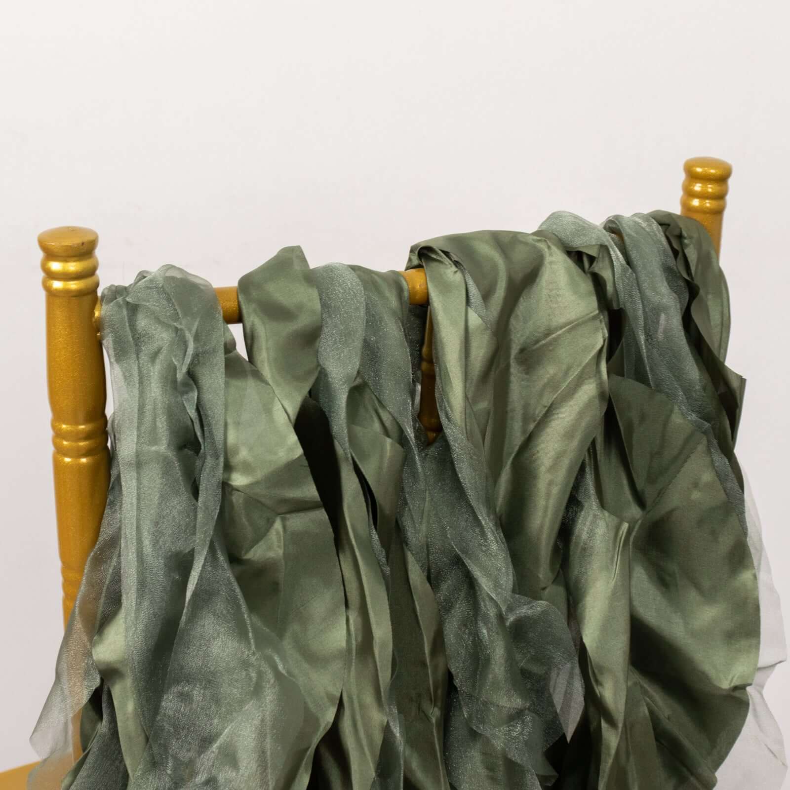 5-Piece Set of Dusty Sage Green Chiffon Satin Chair Sashes - Easy Install for Events