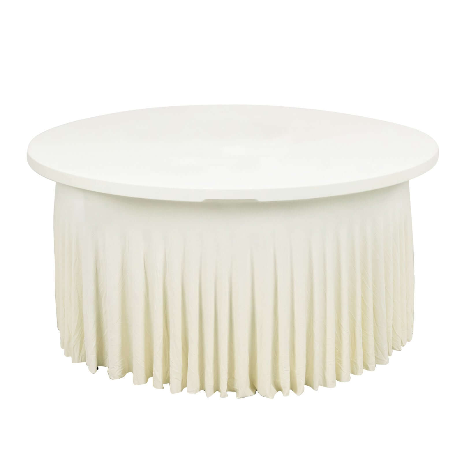 Stylish Ivory Spandex 6ft Round Table Skirt with Wavy Design