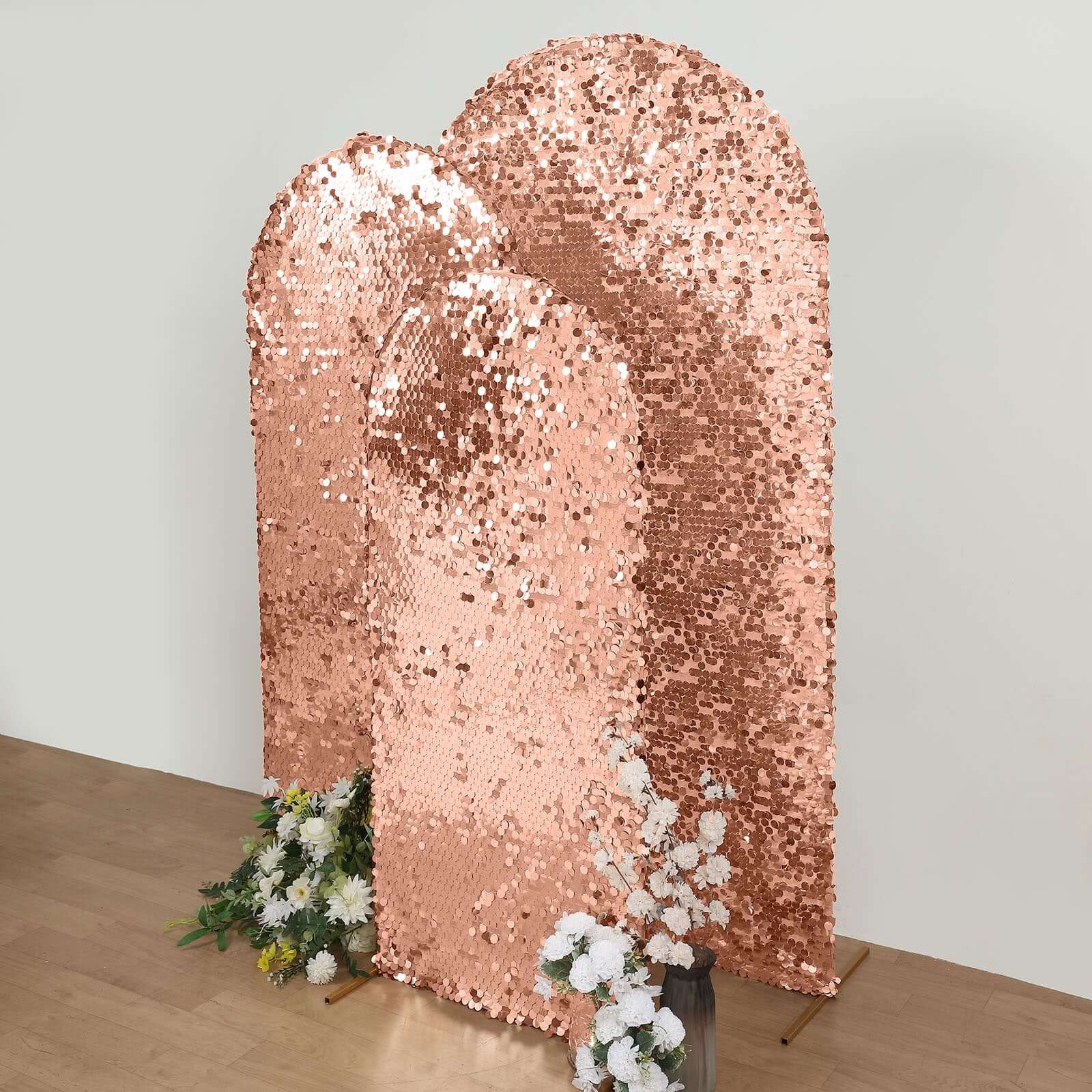 5ft Double-Sided Sparkly Rose Gold Payette Sequin Cover for Round Top Wedding Arch