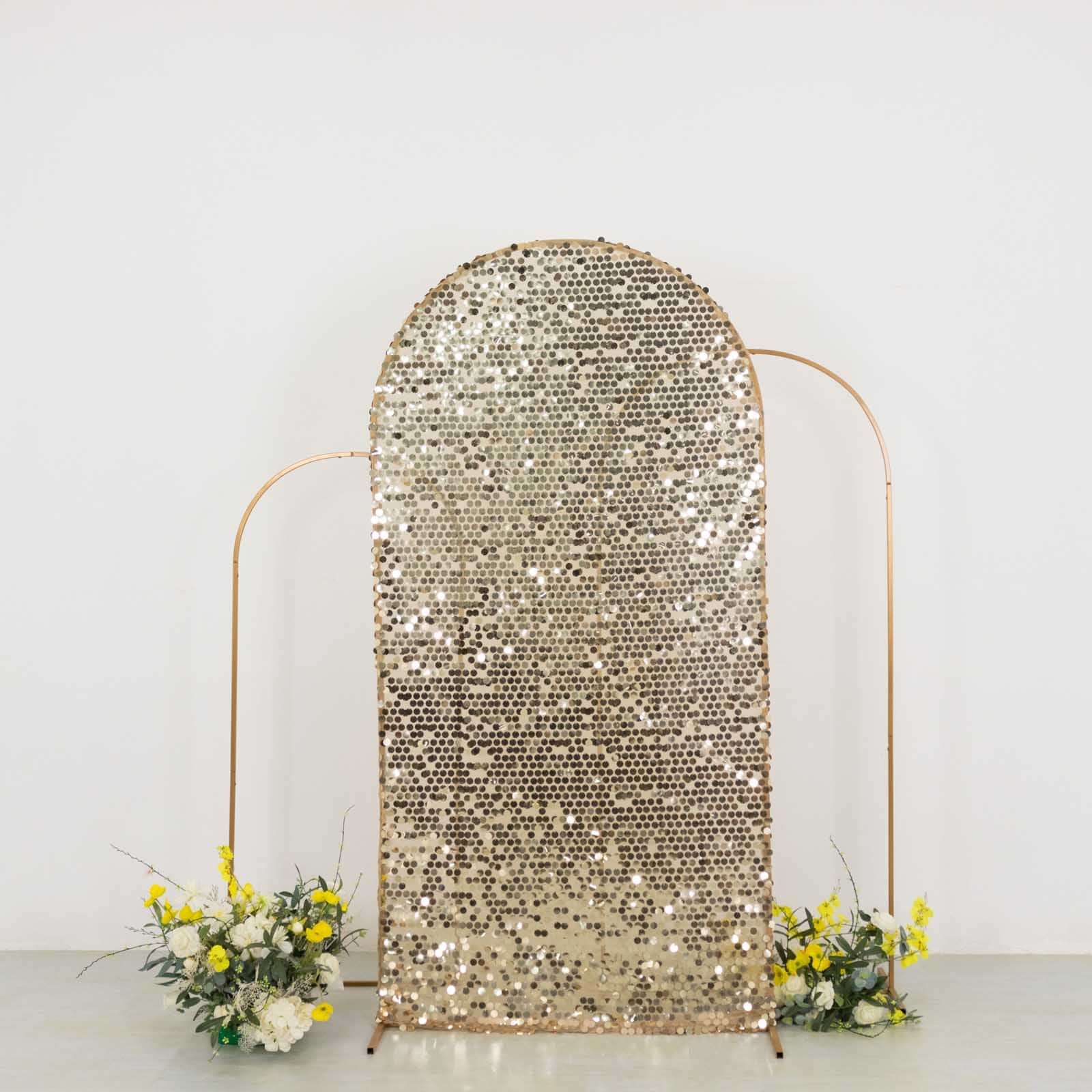 Champagne Sparkly 7ft Sequin Fitted Cover for Round Top Wedding Arch - Perfect Decoration!