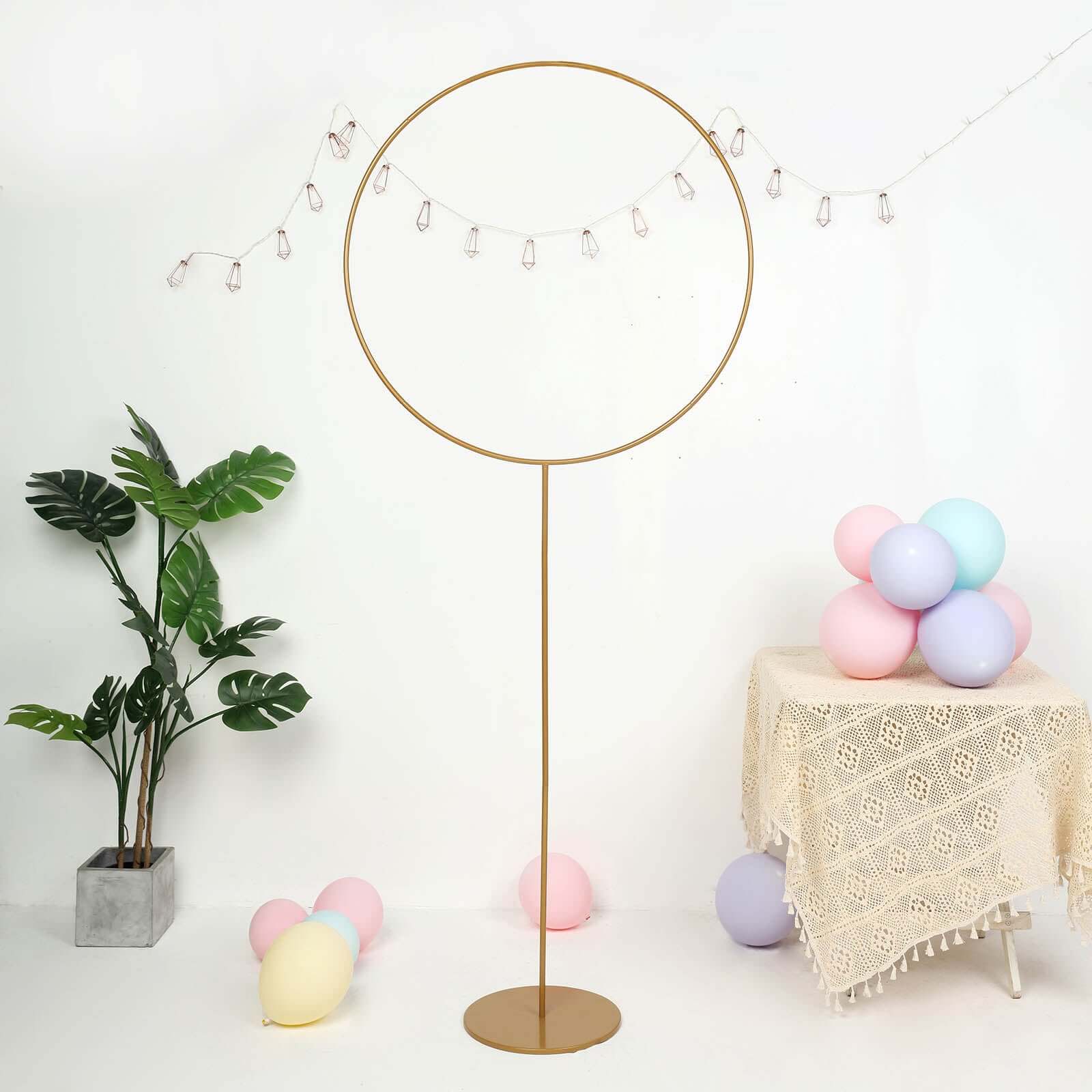 Adjustable Height 7ft Gold Metal Balloon Column with Hoop Flower Pillar Stand, Ideal for Table Centerpiece