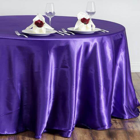 Luxurious Purple 108-Inch Round Satin Tablecloth - Smooth and Shiny