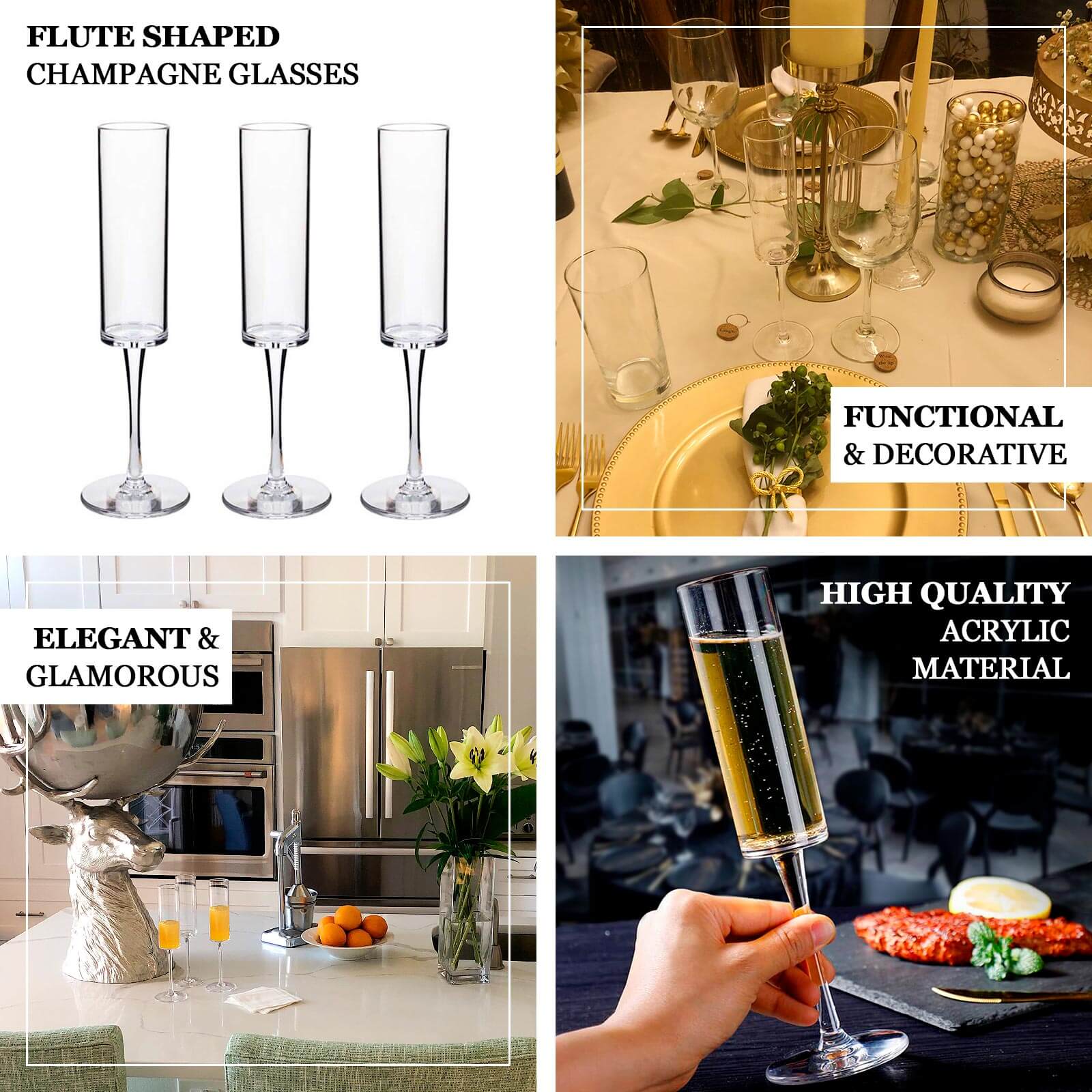 6-Pack Reusable Transparent Dusty Blue Plastic Champagne Flute Glasses, 9.5" Tall, 6oz
