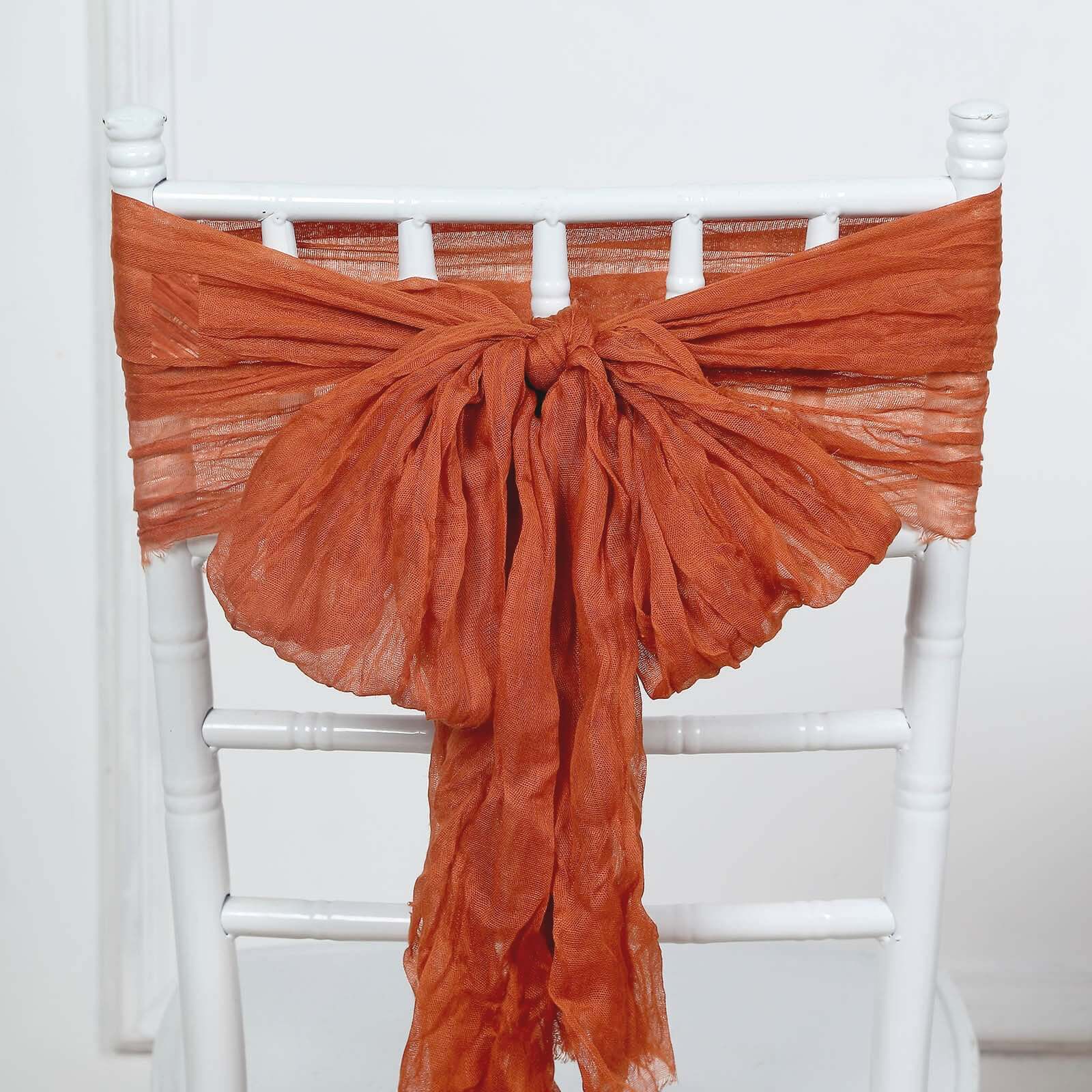 Special Offer: 5-Pack Terracotta (Rust) Cheesecloth Chair Sashes for Boho Decor