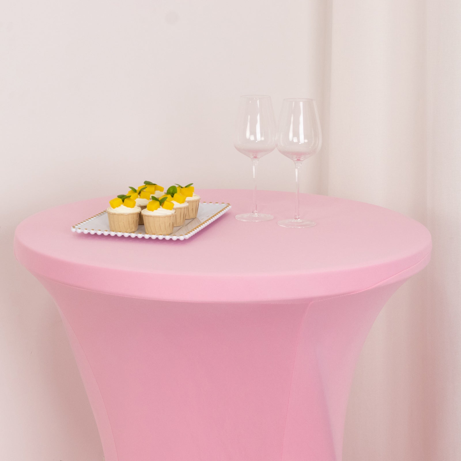 Pink Spandex Stretch Fitted Cocktail Table Cover - Easy Maintenance for 24-32