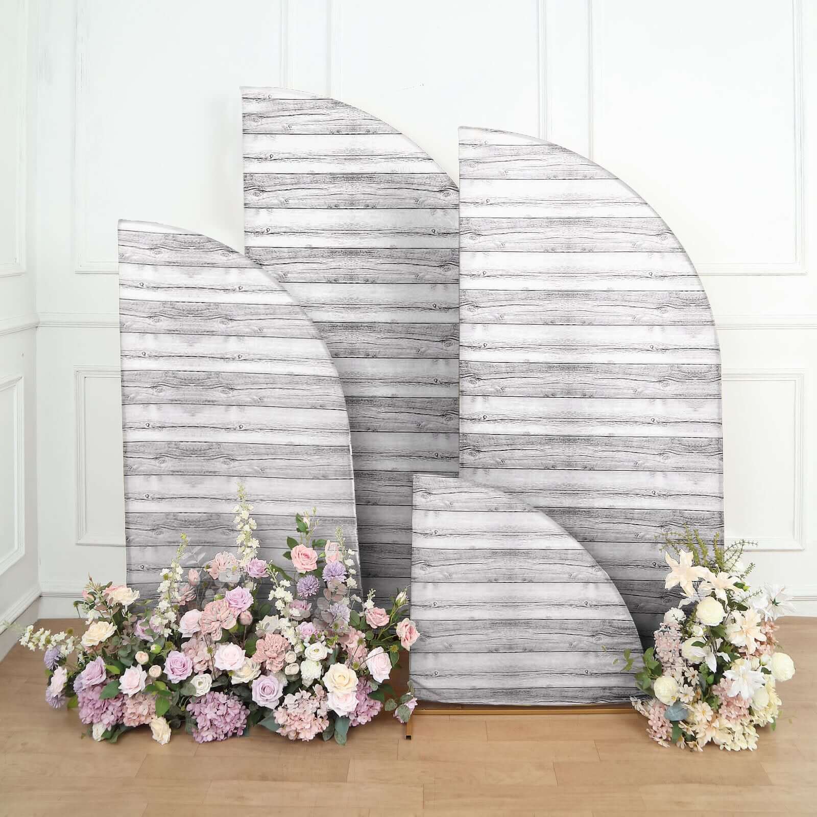Special Offer! Set of 4 Whitewashed Rustic Wood-Print Spandex Covers for Chiara Wedding Arch Backdrops in 2.5ft, 5ft, 6ft, 7ft Sizes