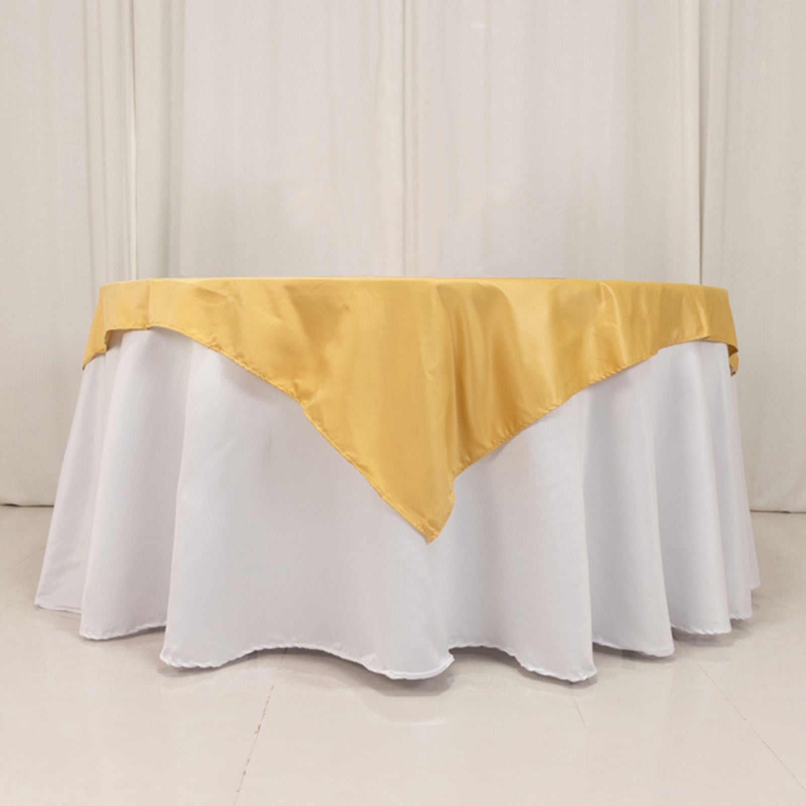 Champagne Lamour Satin 54x54 Square Table Overlay - Durable Silk-Like Table Cover