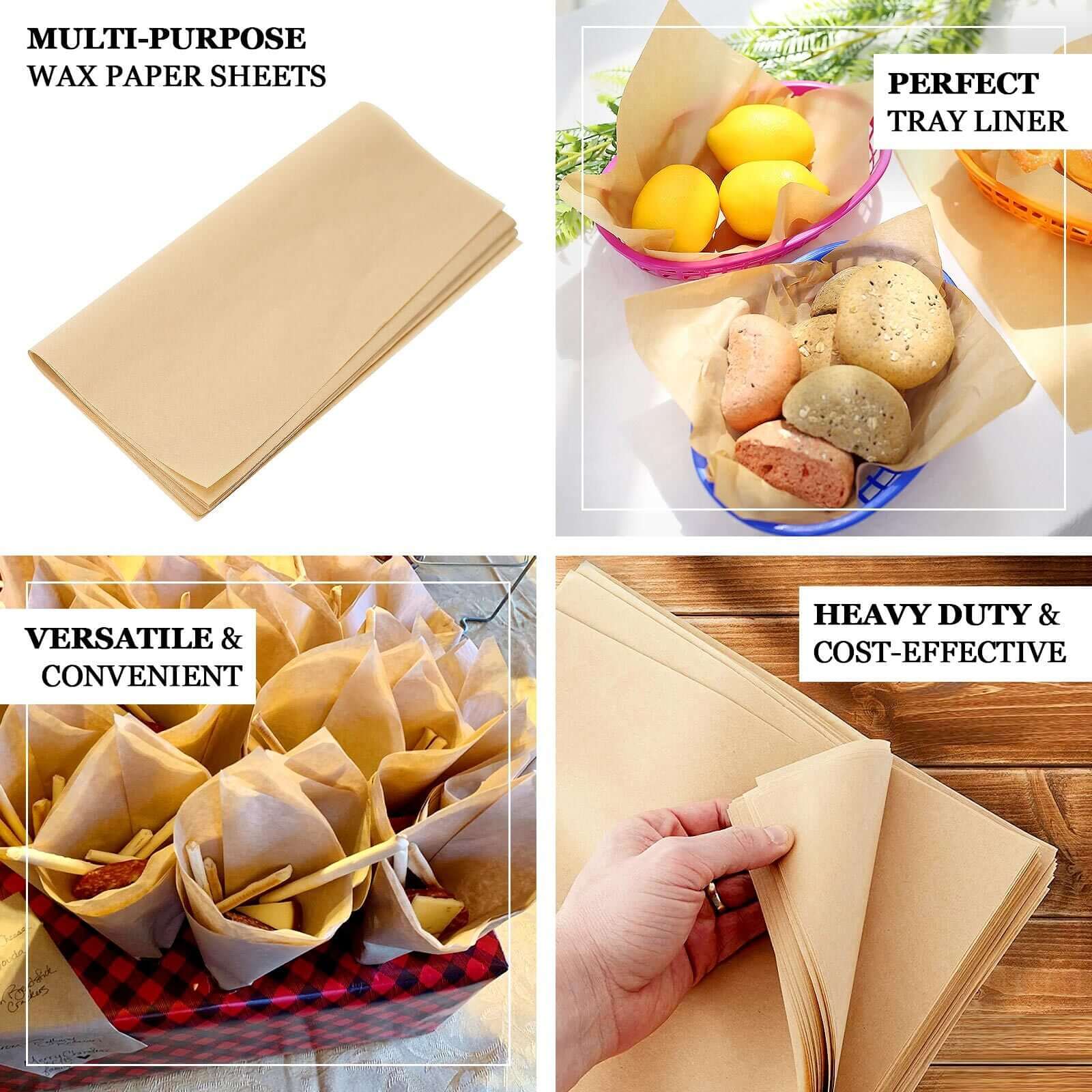 50-Pack Natural Brown Square Wax Paper Basket Liners - Ideal for Food Wrapping