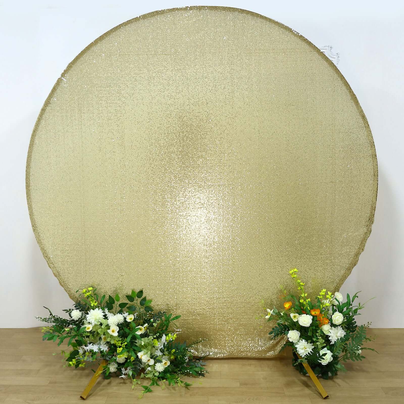 Exclusive 7.5ft Champagne Sequin Round Wedding Arch Cover, 2-Sided Shiny Photo Backdrop