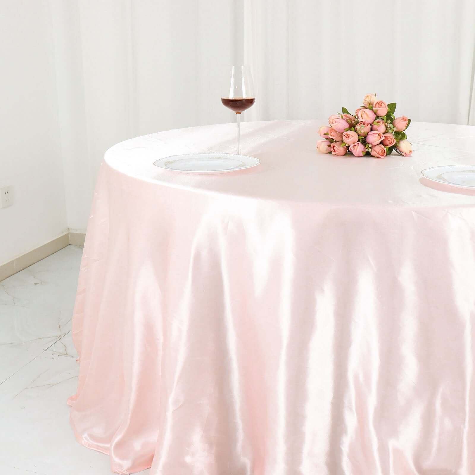Blush Satin 132-Inch Round Seamless Stylish Tablecloth