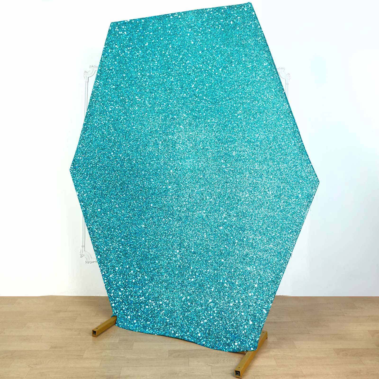 Exclusive 8ft x 7ft Turquoise Metallic Shimmer Tinsel Spandex 2-Sided Wedding Arbor Backdrop