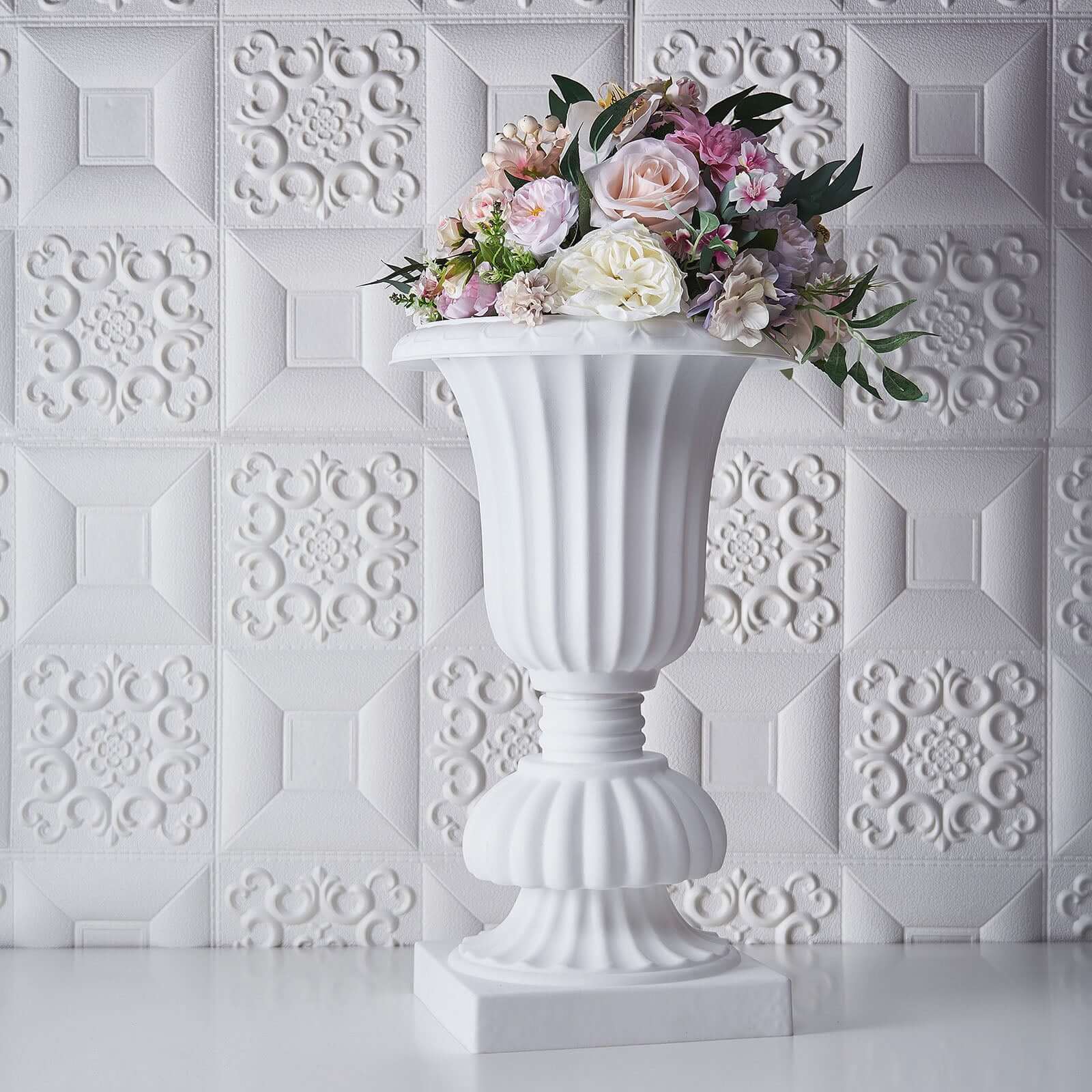 2-Pack PVC White Floral Urn Planter Pedestal Flower Pot Plant Stand