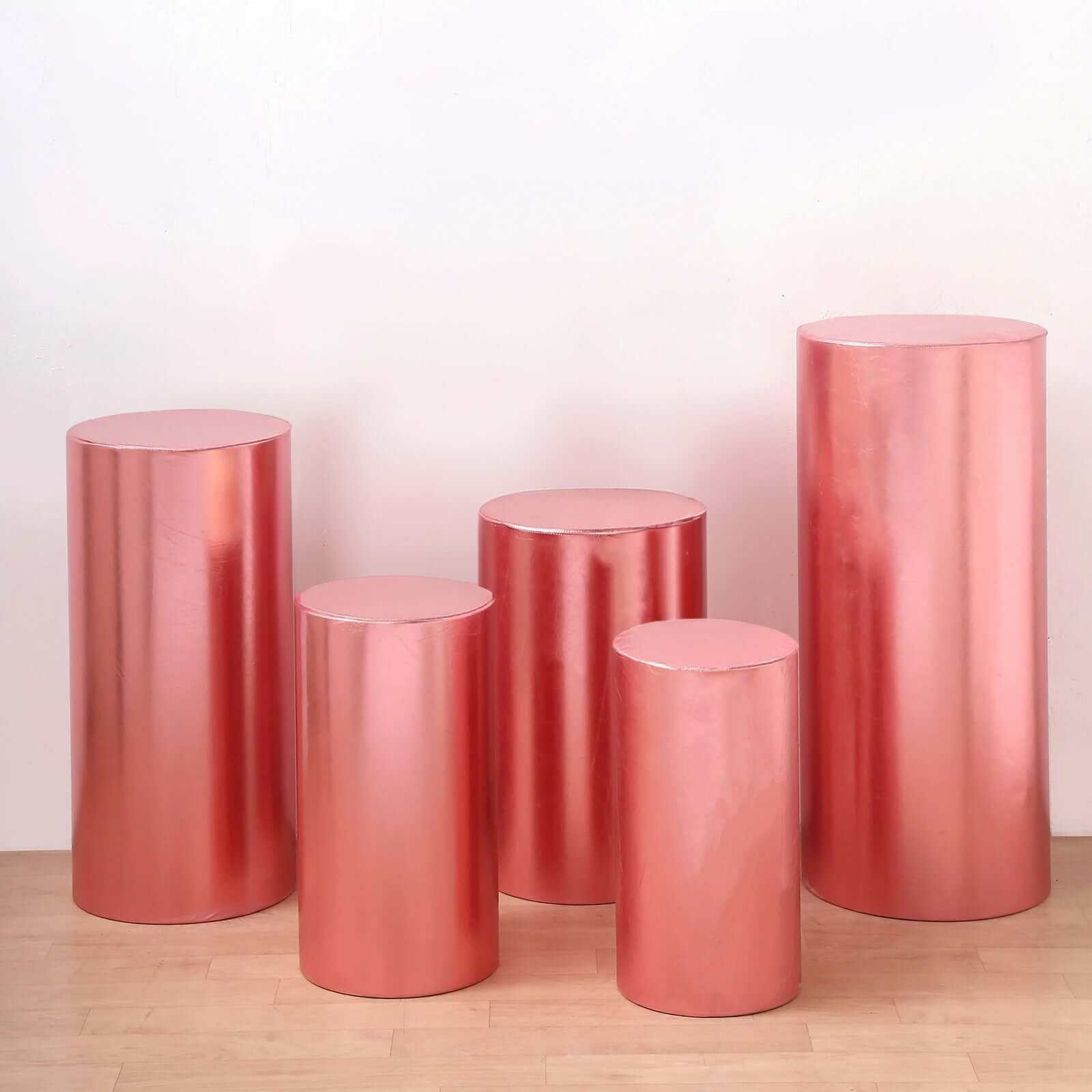 Hot Deal! Set of 5 Rose Gold Metallic Spandex Stretchable Pedestal Stand Covers - 130 GSM