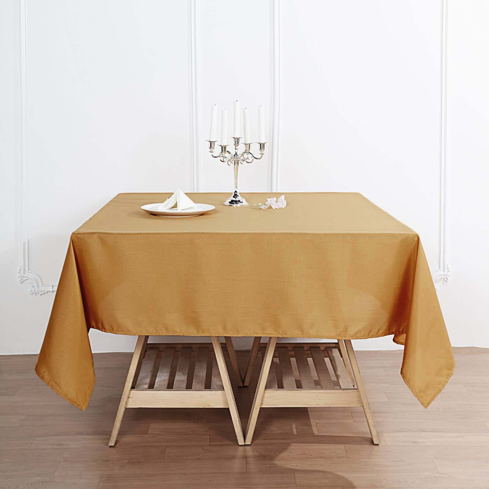 Durable Gold 70x70 Polyester Square Tablecloth - Wrinkle-Free