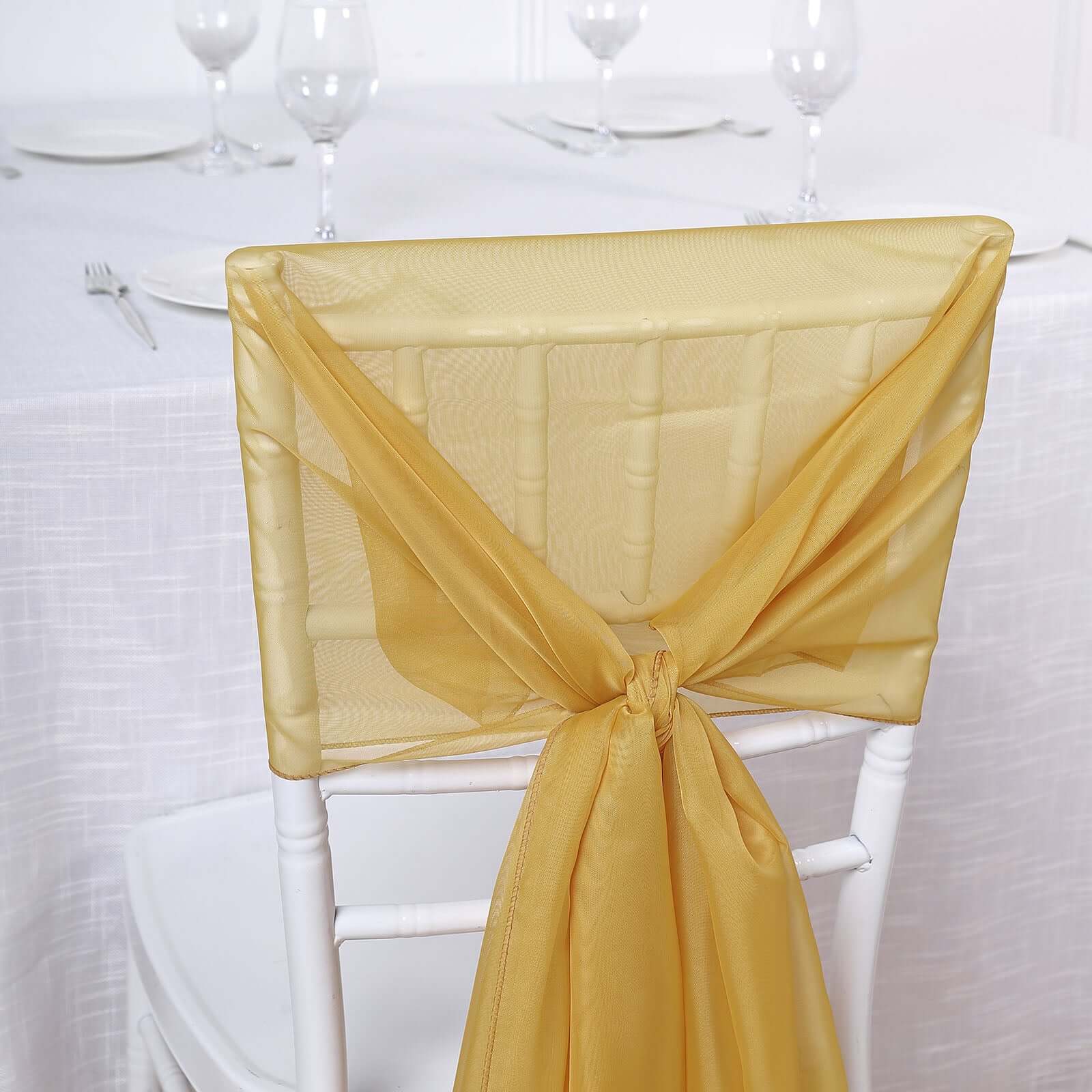 5-Pack Mustard Yellow Premium Chiffon Chair Sashes - Soft, Lightweight Designer Bows (22x78)