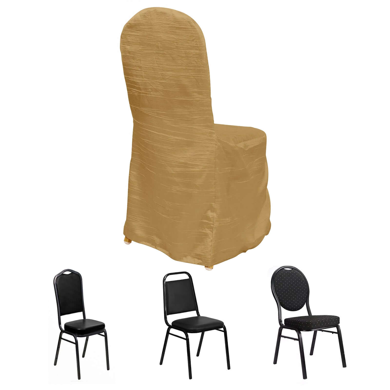 Gold Reusable Crinkle Crushed Taffeta Chair Cover for Banquet Chairs - High Quality!