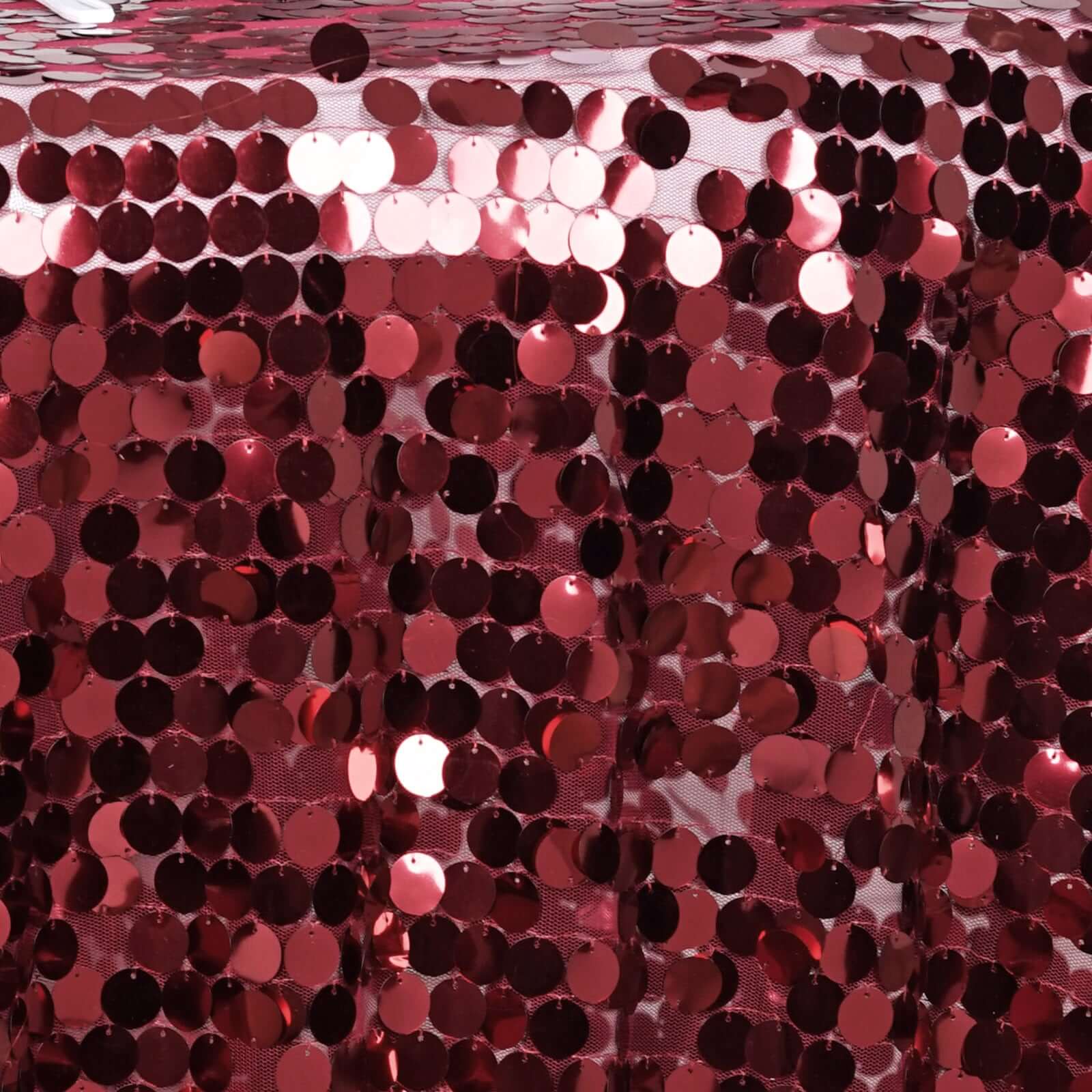 Burgundy Sequin 120 - inch Round Seamless Tablecloth for Big Payette Tables