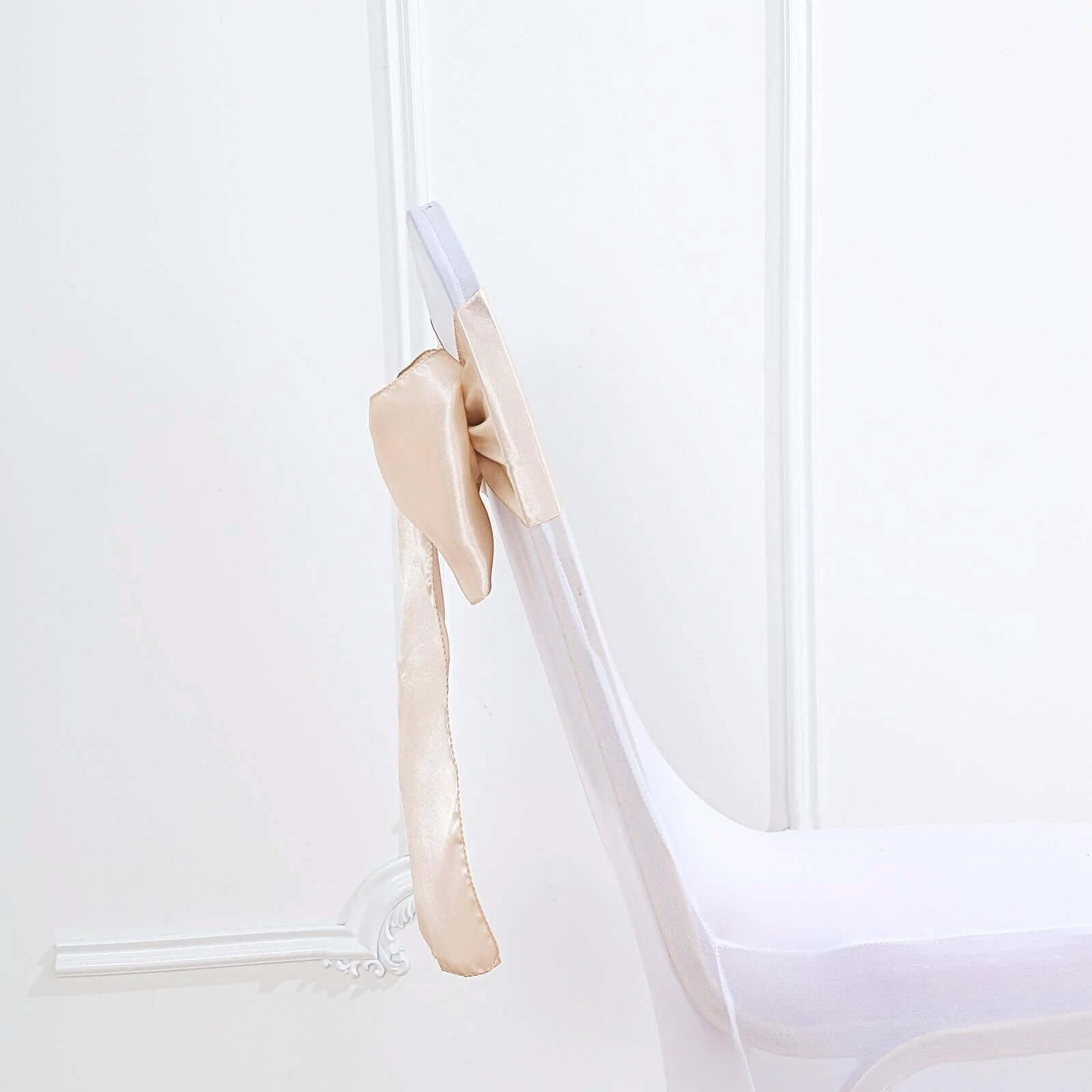 Hot Sale! 5-Piece Set of Beige Satin Chair Sashes with Shiny Finish, 6x106 Inches