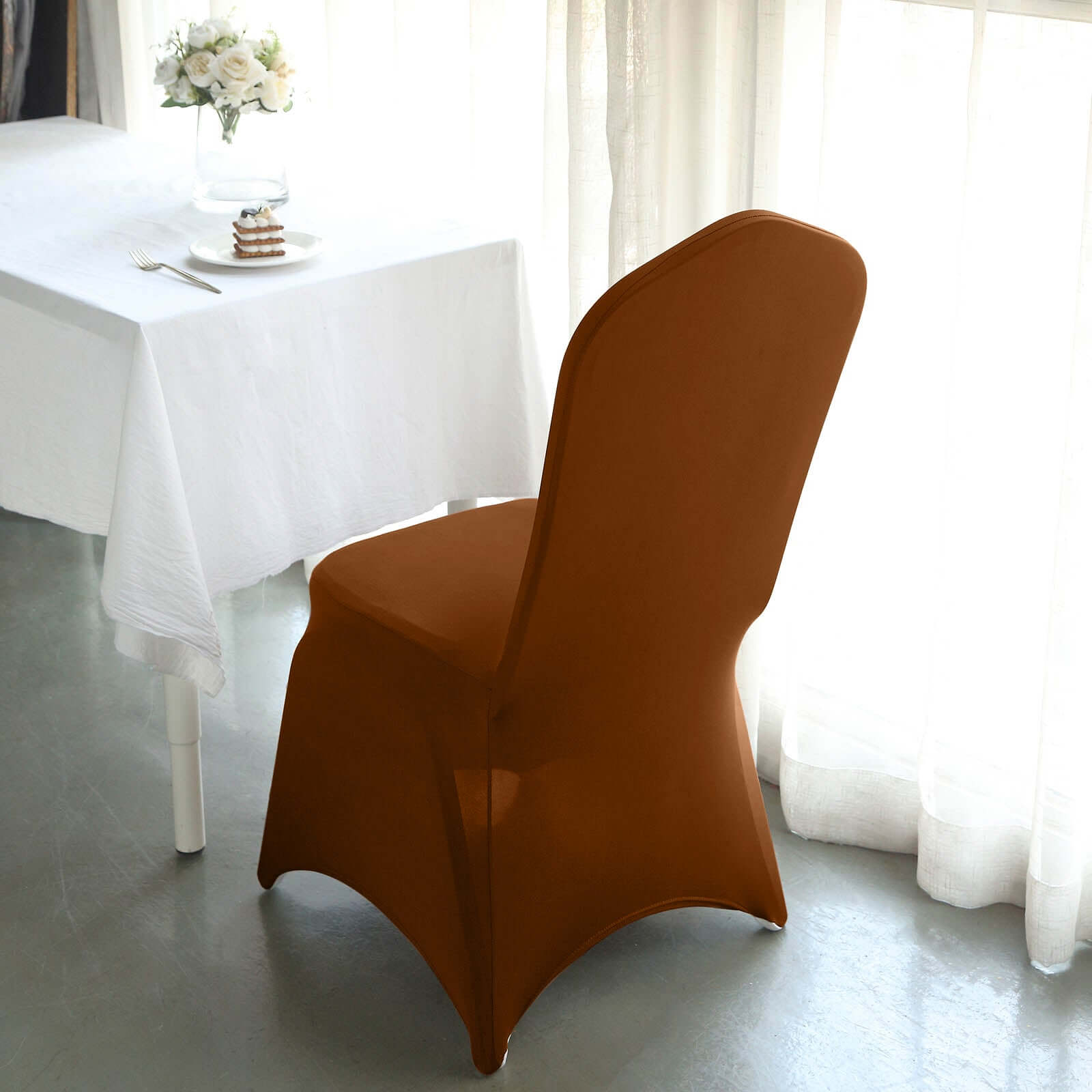 Cinnamon Brown Stretch Spandex 160GSM Slip-On Chair Cover for Banquet Chairs