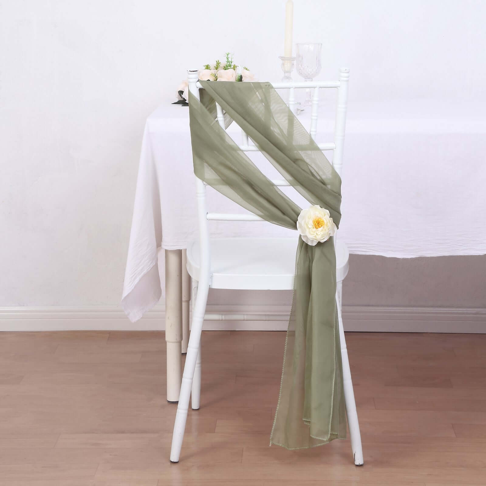 Special Offer! 5-Piece Premium Dusty Sage Green Chiffon Chair Sashes - Soft, Lightweight Designer Bows (22x78)