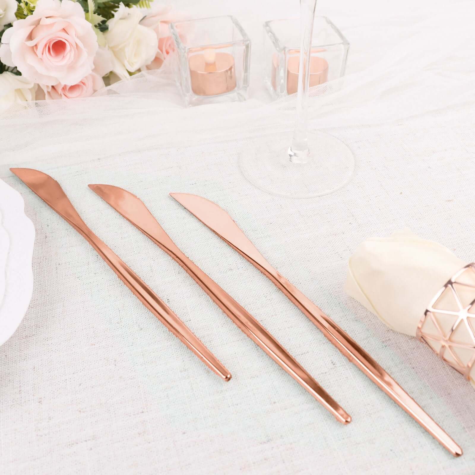 Premium 24-Pack Disposable Rose Gold Plastic Knives - 8.5 Inches