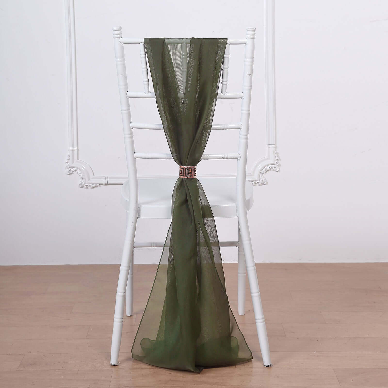 5-Pack Olive Green Premium Chiffon Chair Sashes - Soft, Lightweight Designer Bows