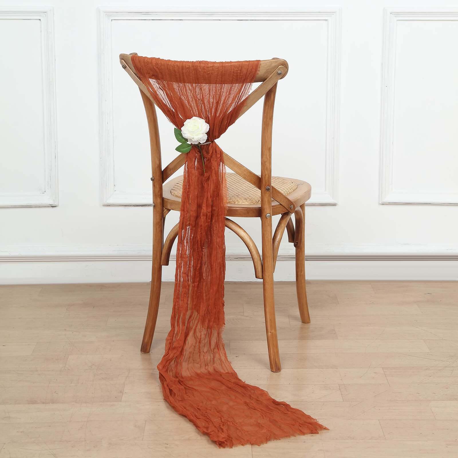 Special Offer: 5-Pack Terracotta (Rust) Cheesecloth Chair Sashes for Boho Decor