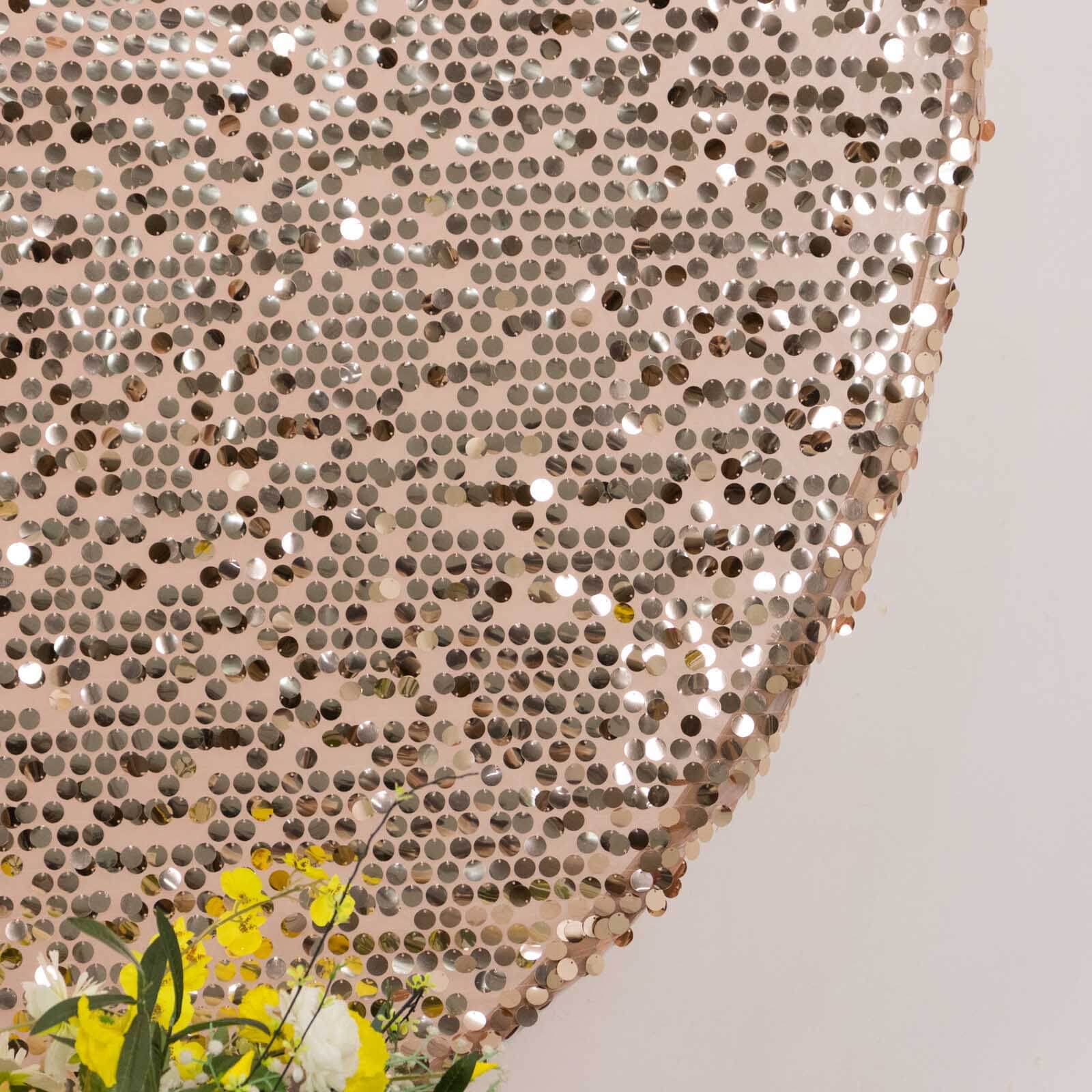 7.5ft Sparkly Rose Gold Sequin Cover for Round Wedding Arch Stand - Perfect Decor!