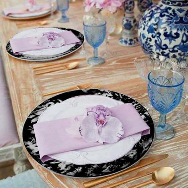 Hot Deal! 12-Pack 11.5-Inch Break-Resistant White/Black Porcelain Dinner Plates with Art Nouveau Rim, Microwave Safe