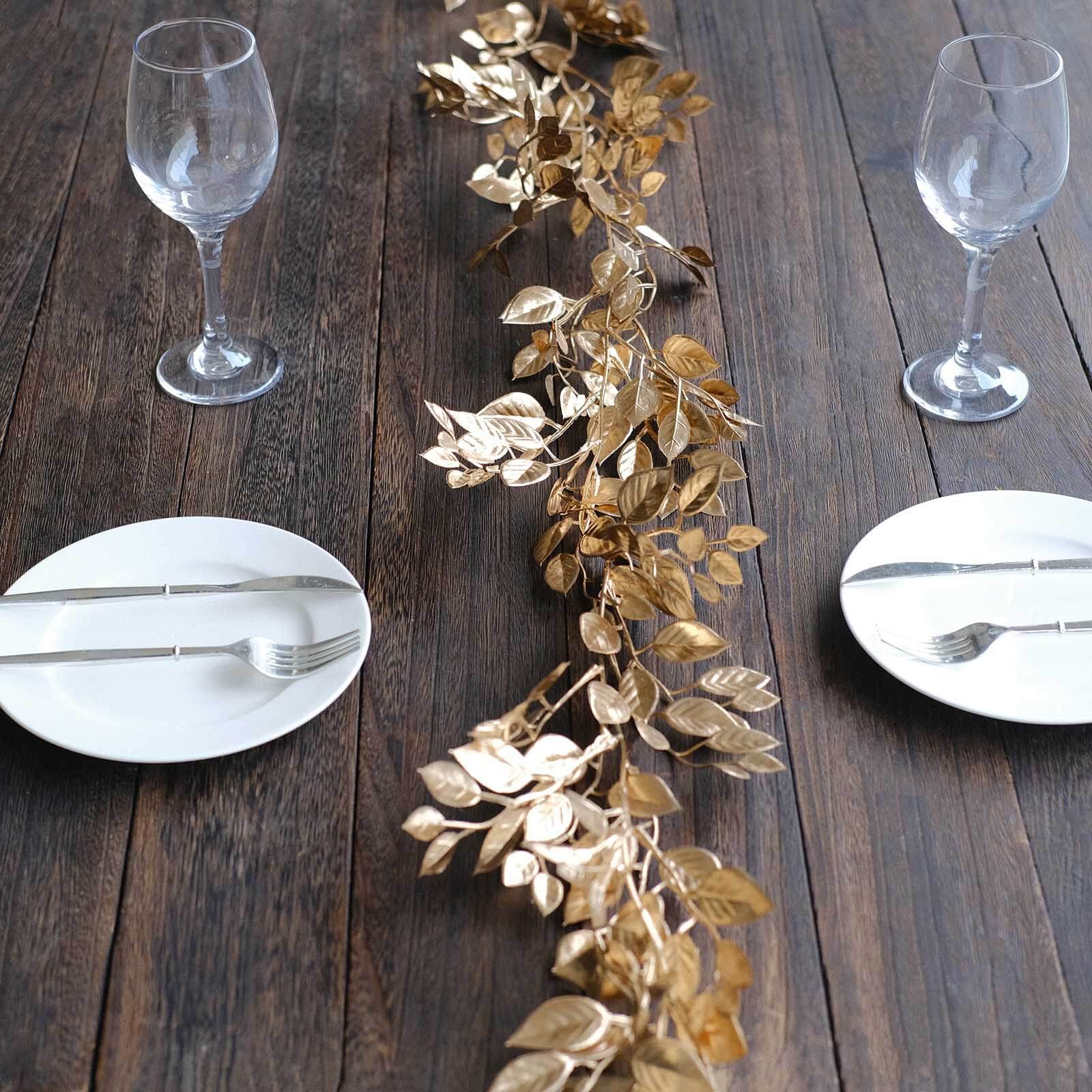 6ft Metallic Gold Artificial Magnolia Leaf Table Garland - Ideal for DIY Crafts & Decor