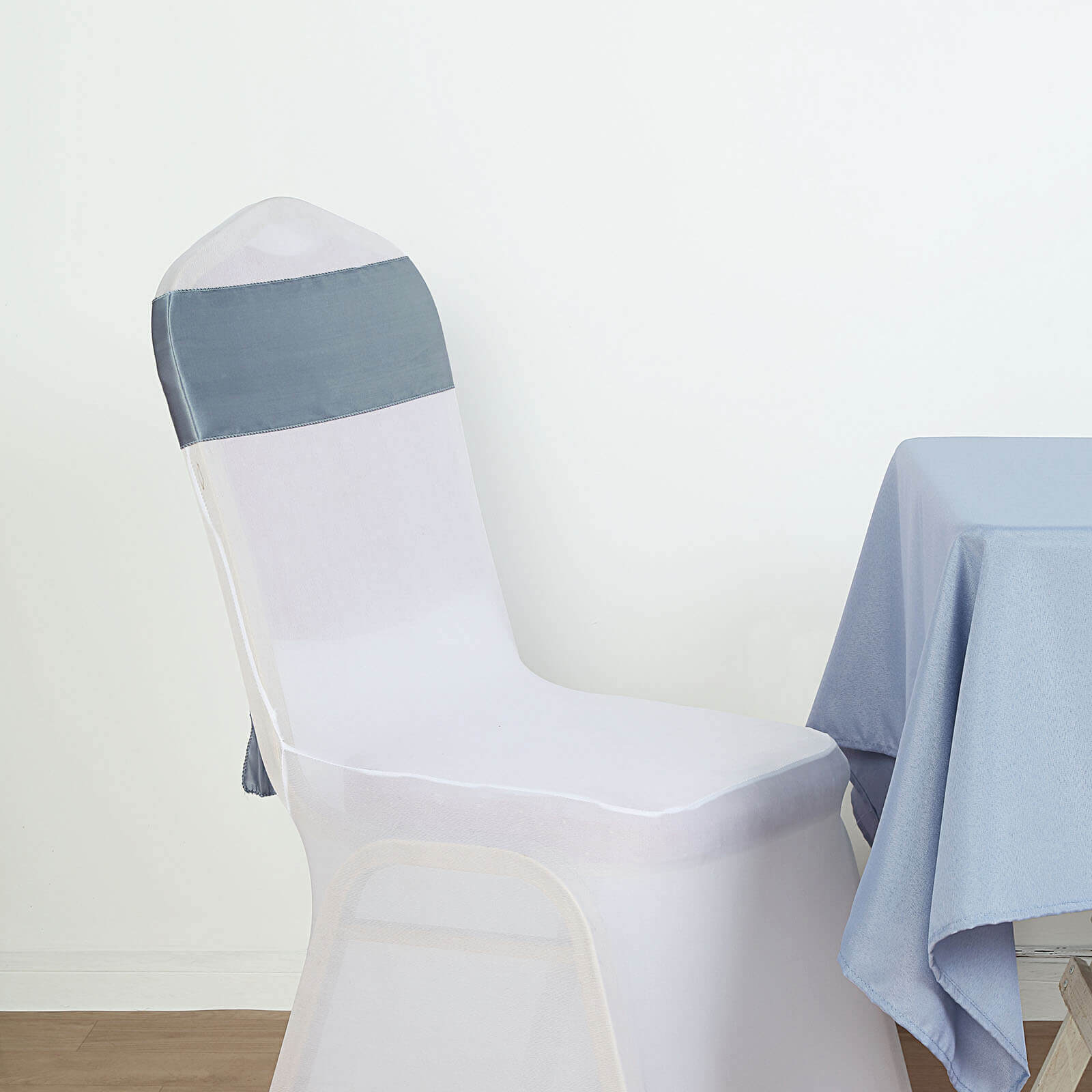 5-Pack Dusty Blue Satin Chair Sashes - Durable, Shiny Chair Bows, Great Deal