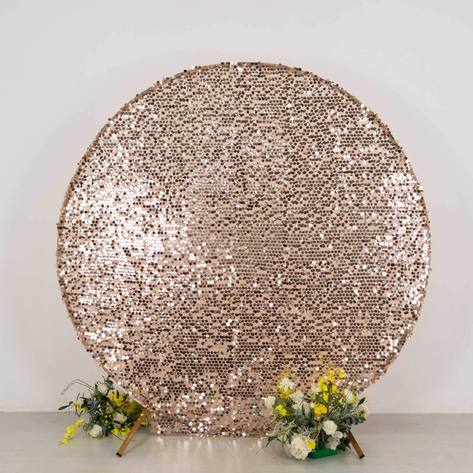7.5ft Sparkly Rose Gold Sequin Cover for Round Wedding Arch Stand - Perfect Decor!