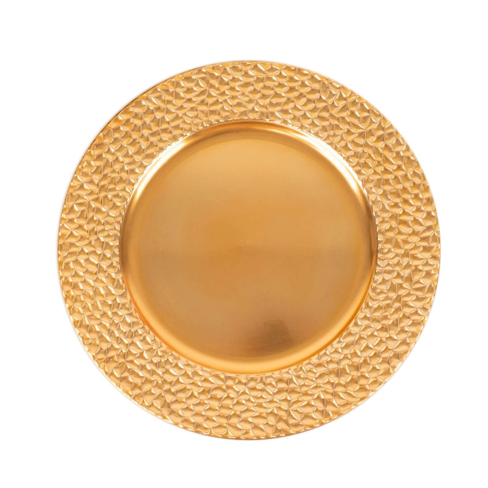 6-Piece Set of 13-Inch Metallic Gold Acrylic Round Charger Plates with Hammered Edge for Dinner Parties