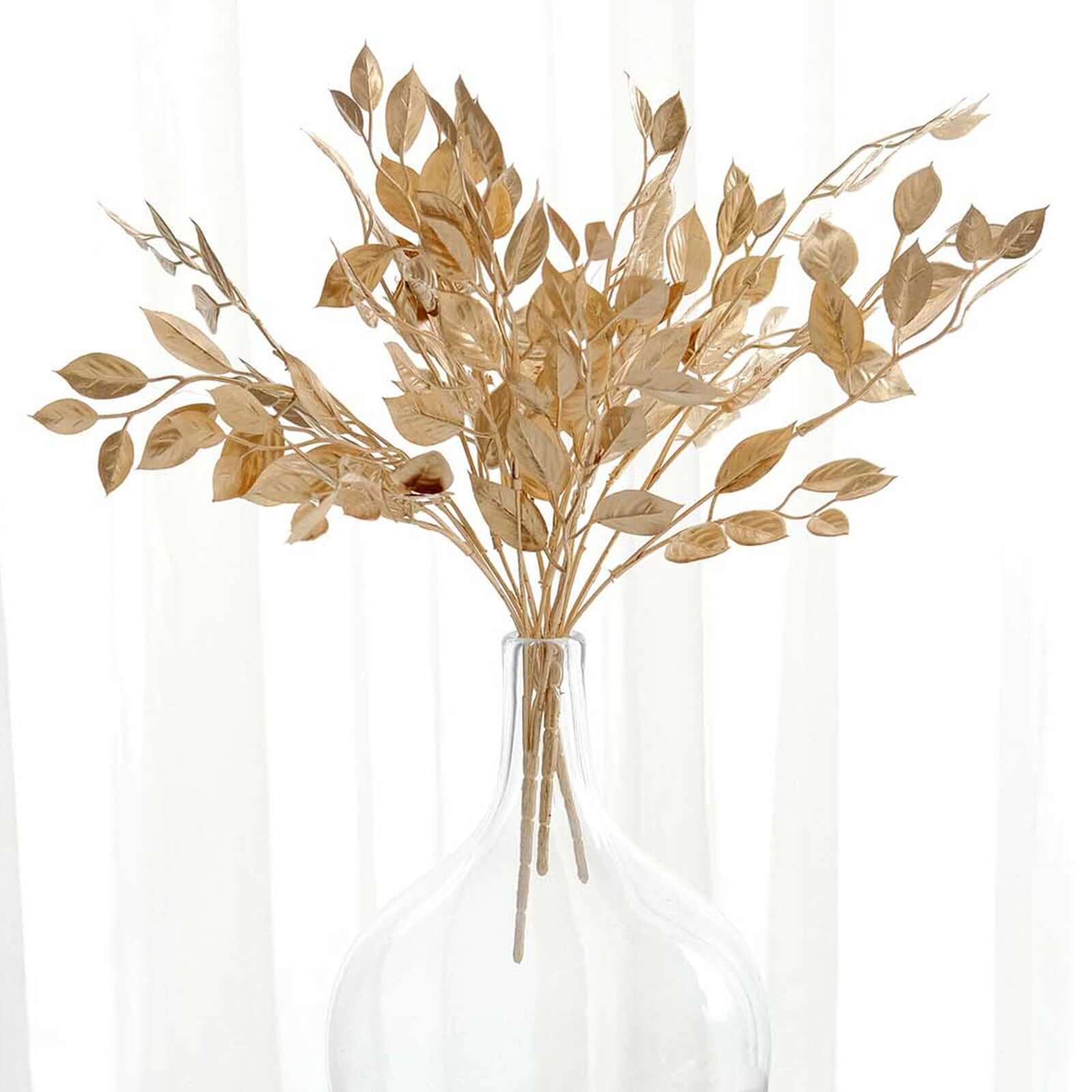 4-Piece Metallic Gold Artificial Italian Ruscus Leaf Branches for Stunning Tablescapes and Floral Decor