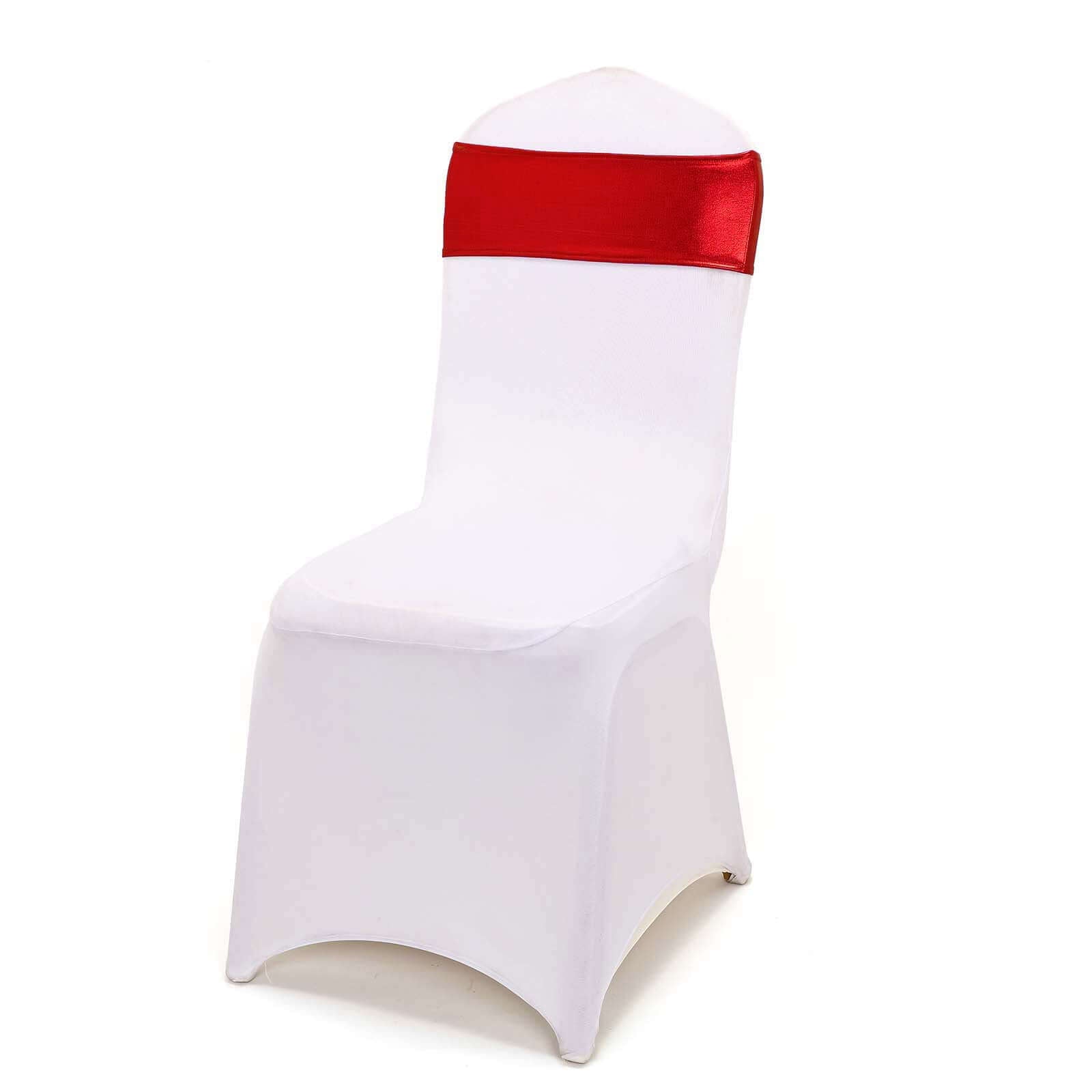 5-Pack Metallic Red Spandex Chair Sashes with Round Diamond Buckles - Stretch Fit for Parties