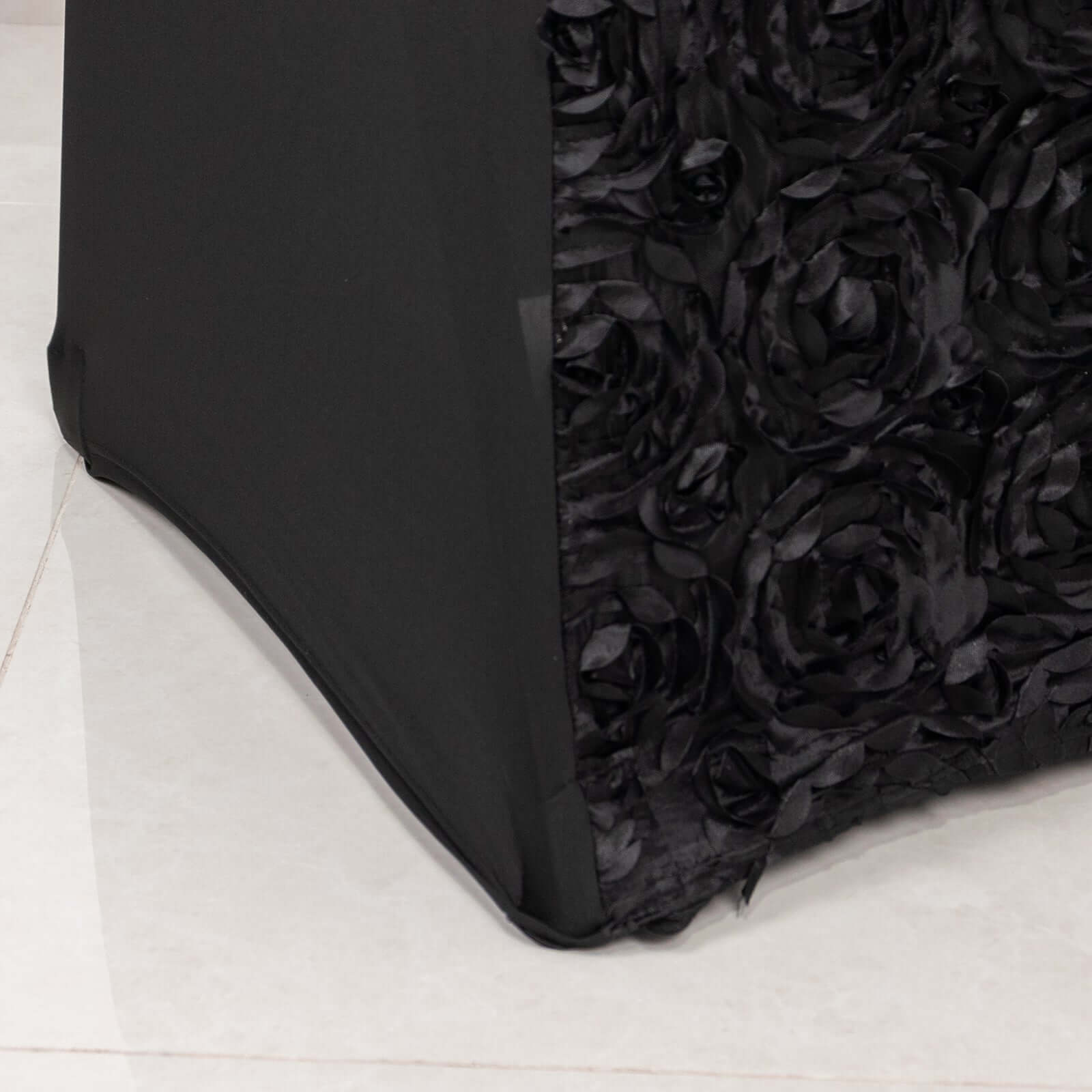 Black Stretch Fitted Satin Rosette Slip-On Cover for Banquet Chairs