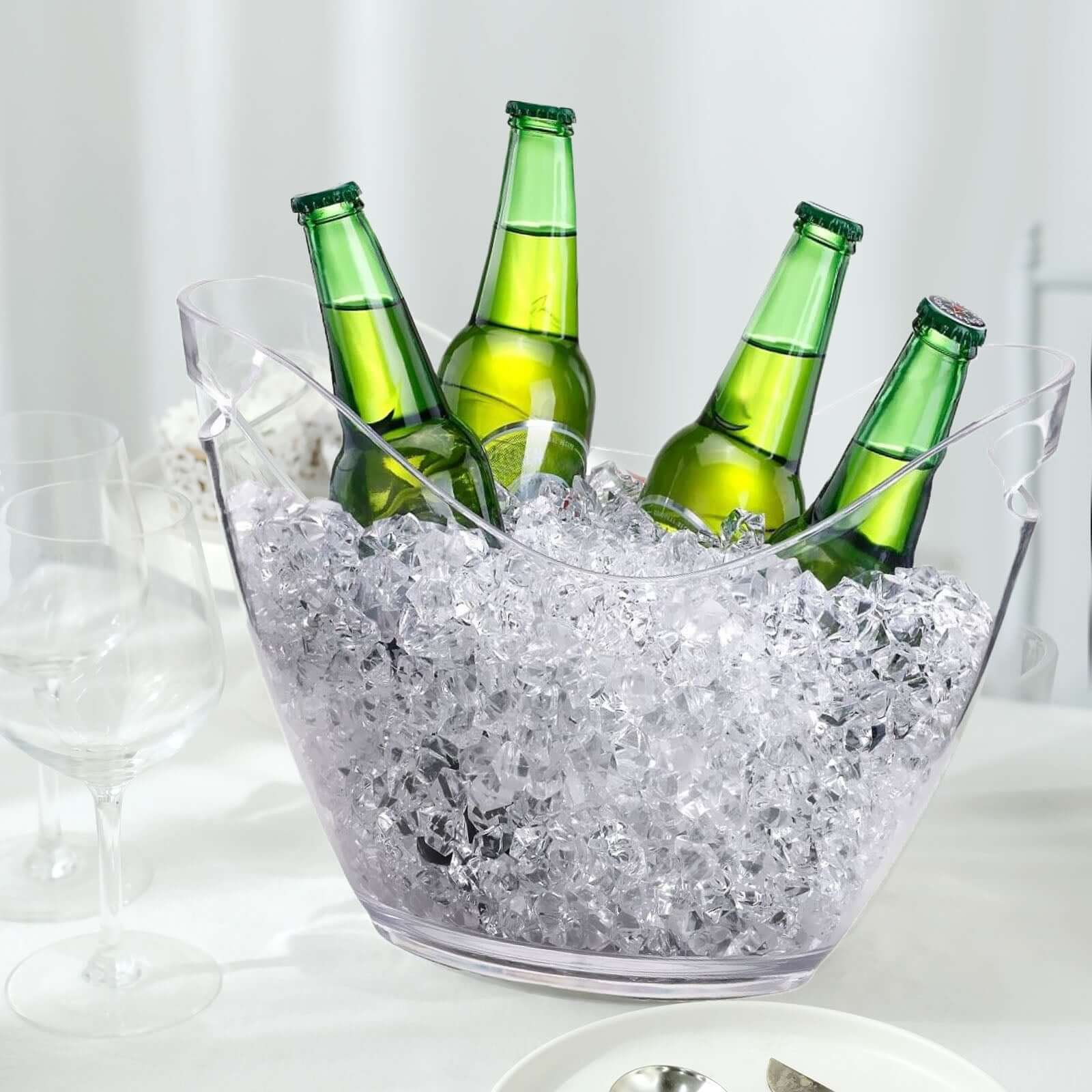 Large Capacity Clear Plastic Boat-Shaped Ice & Drinks Bucket for Indoor/Outdoor Parties