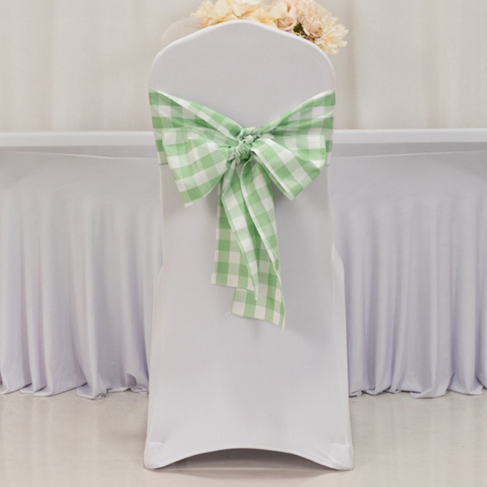 Great Deal! 5-Piece Polyester Chair Decor Sashes in Sage Green/White Buffalo Plaid - Durable & Reusable