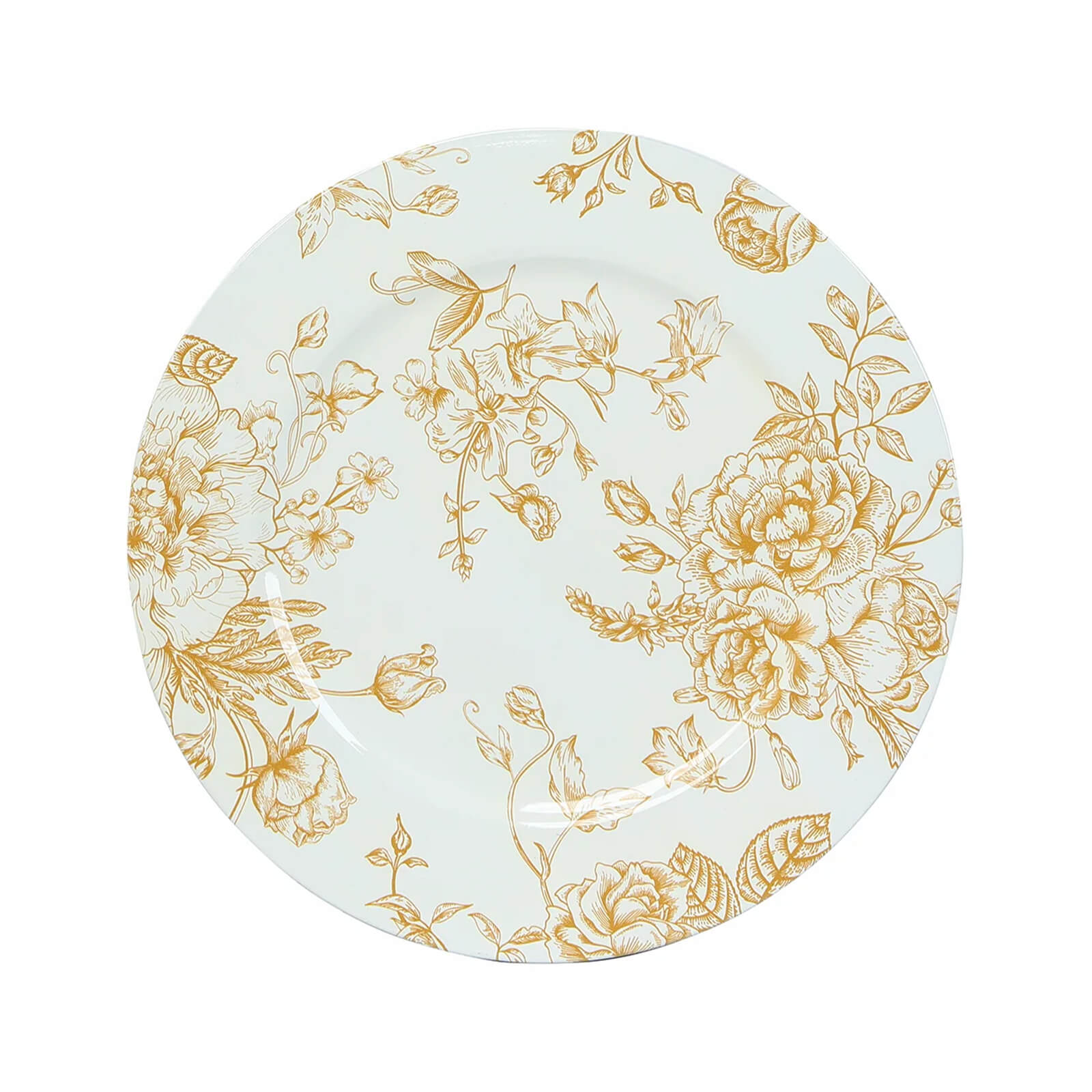 Hot Sale! 6-Pack 13-Inch White Acrylic Round Charger Plates with Gold Floral French Toile Pattern