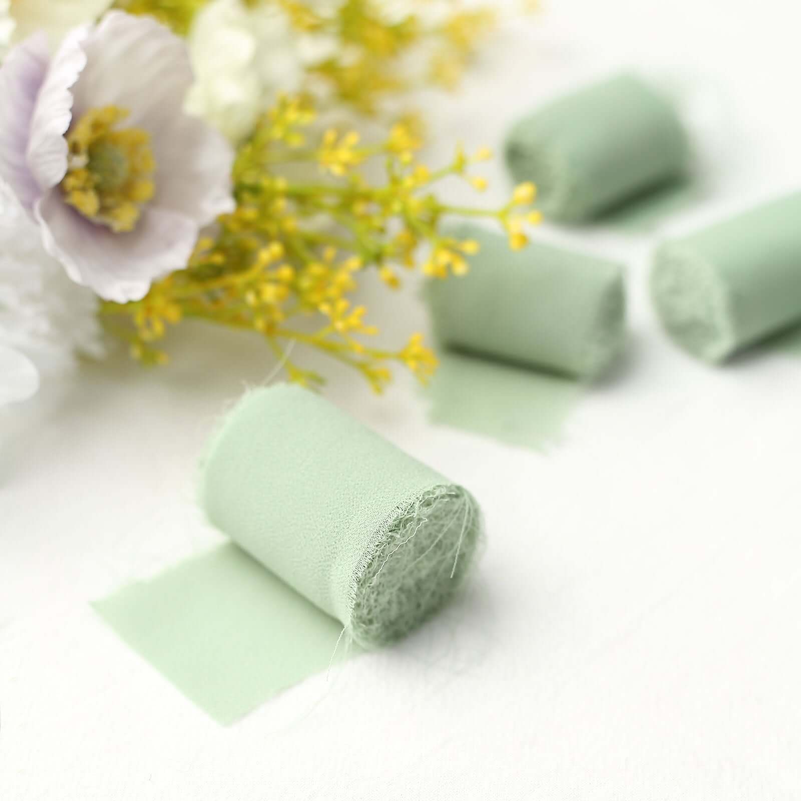 2-Pack Sage Green Silk-Like Chiffon Ribbon Rolls for DIY Wedding Crafts