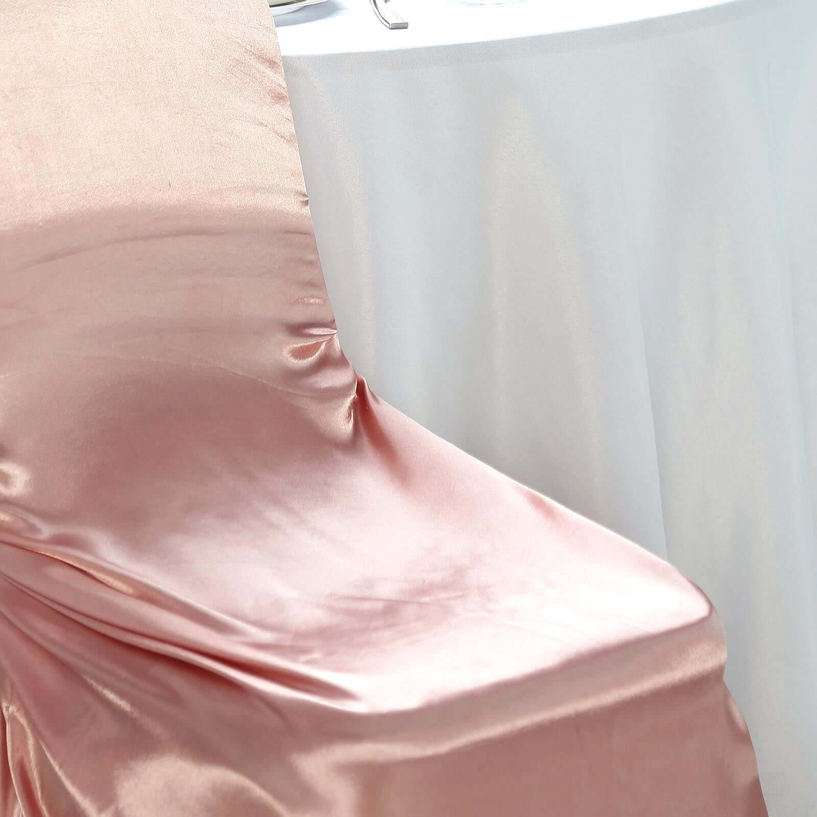 Durable Dusty Rose Satin Self - Tie Chair Cover for Folding, Dining & Banquet Chairs