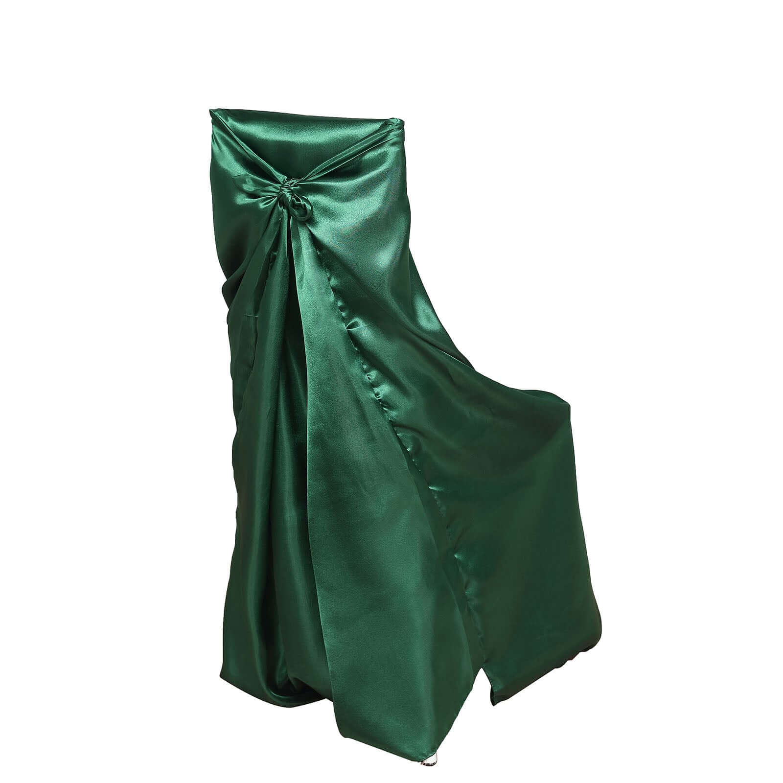 Hunter Emerald Green Satin Self-Tie Chair Covers - Durable Slip-On for Folding, Dining & Banquet Chairs