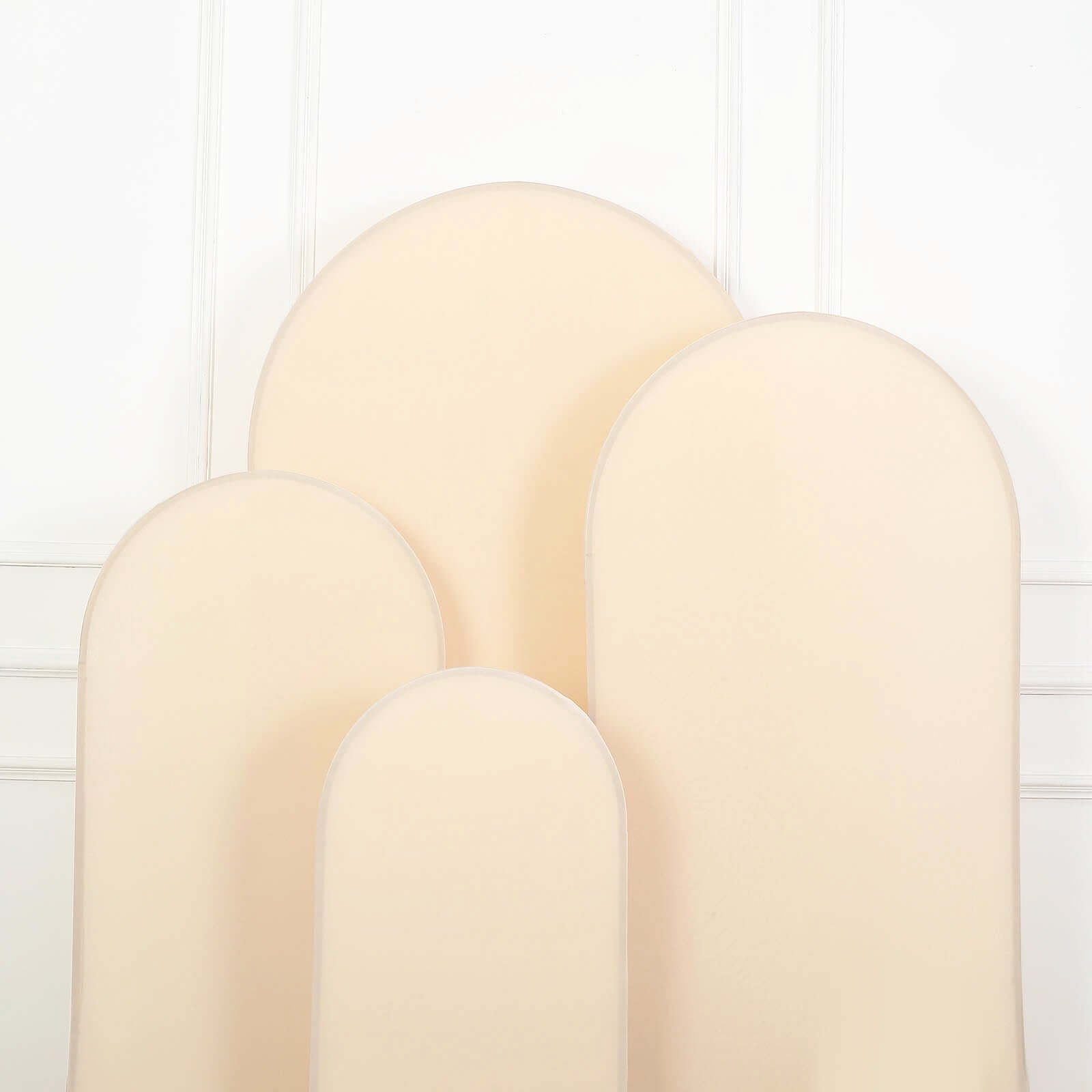 Hot Sale! Set of 4 Matte Beige Spandex Fitted Covers for Round Top Chiara Wedding Arch Stands in 4 Sizes