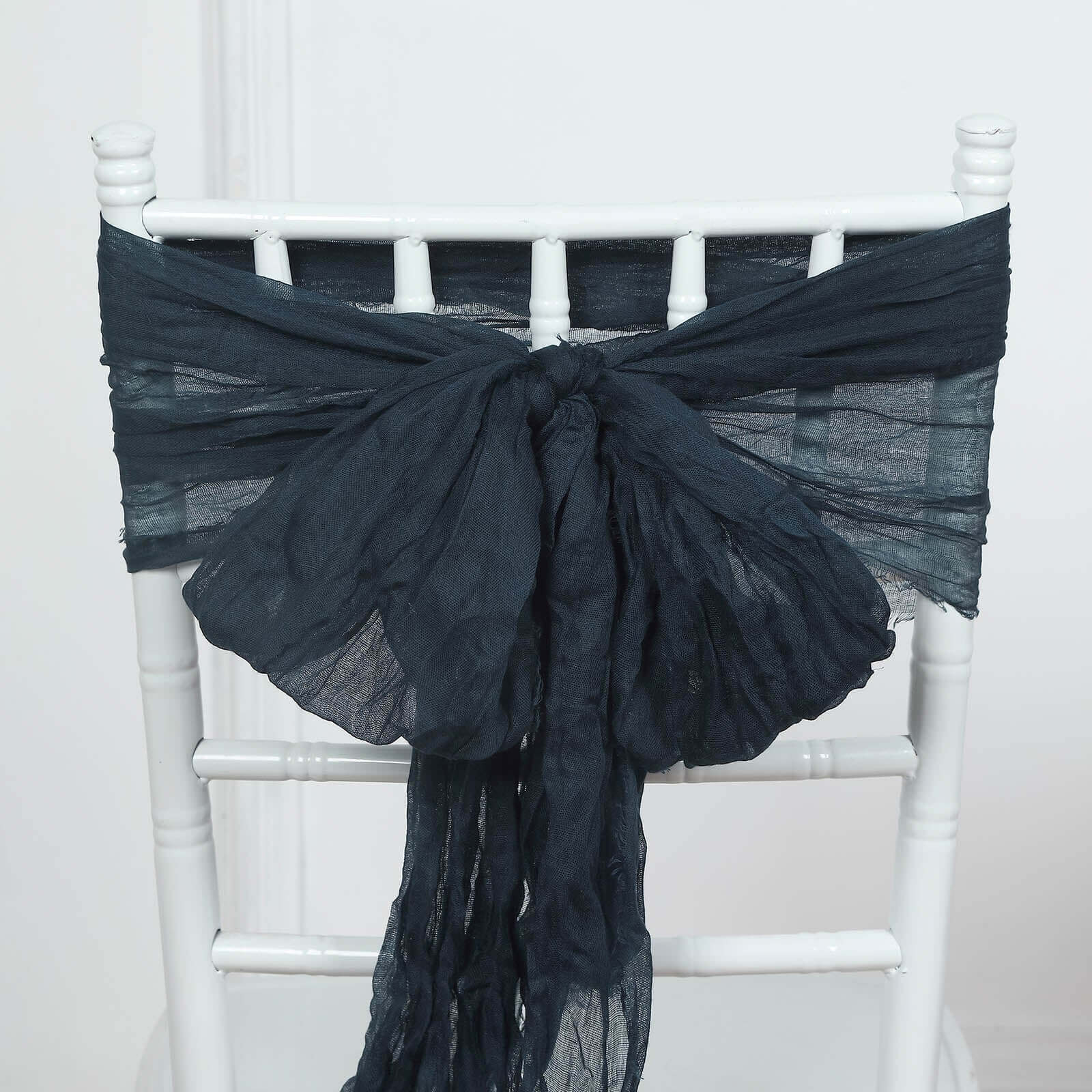 5-Pack Navy Blue Cheesecloth Gauze Chair Sashes - Ideal Boho Decor for Weddings & Parties